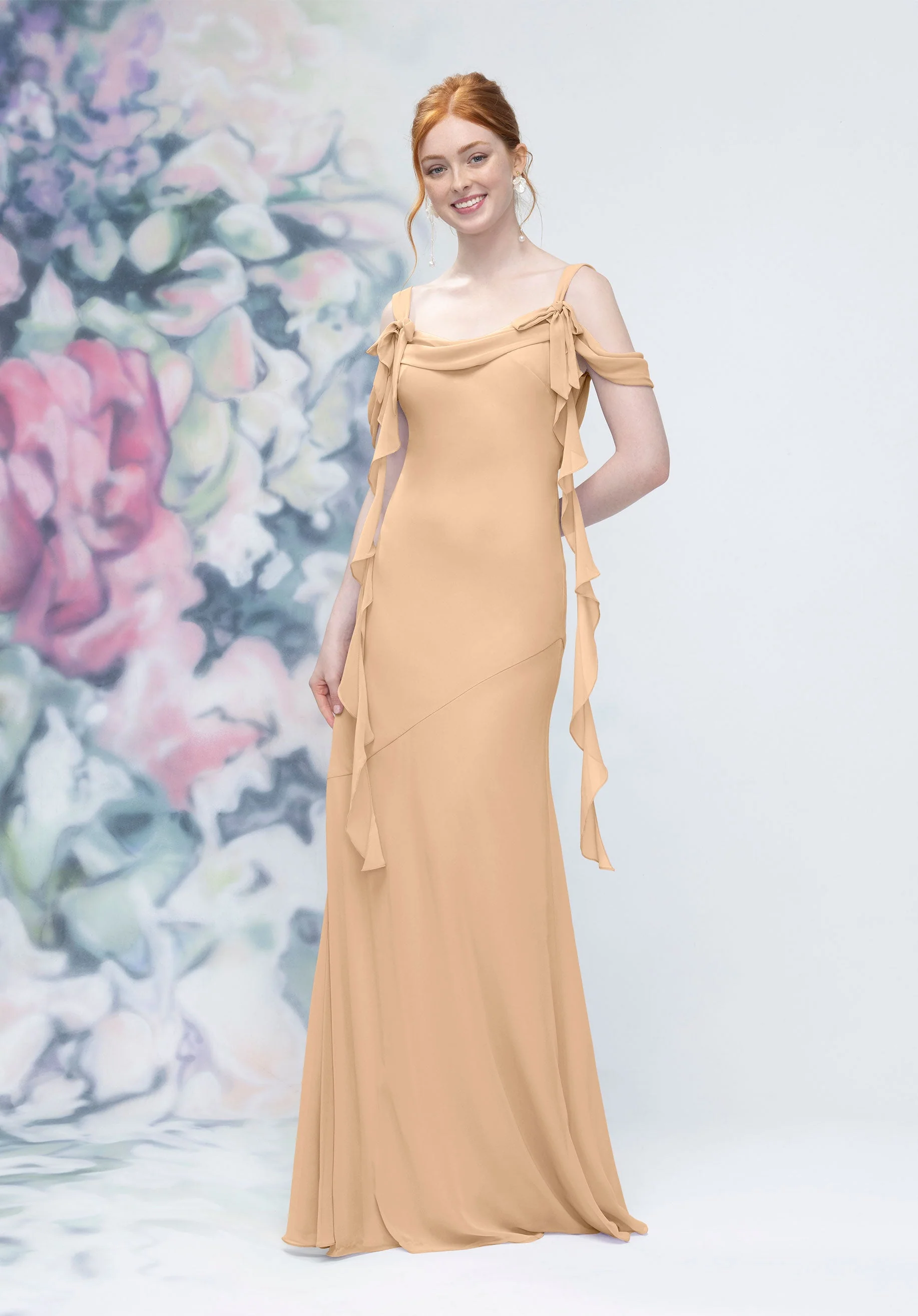 Cowl Detail Bias Cut Chiffon Bridesmaid Dress with Ruffle Drape - Image 15