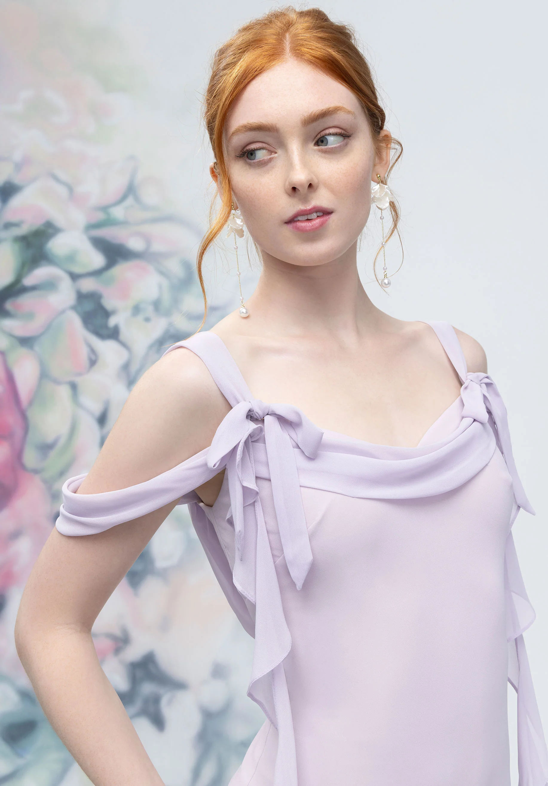Cowl Detail Bias Cut Chiffon Bridesmaid Dress with Ruffle Drape - Image 2