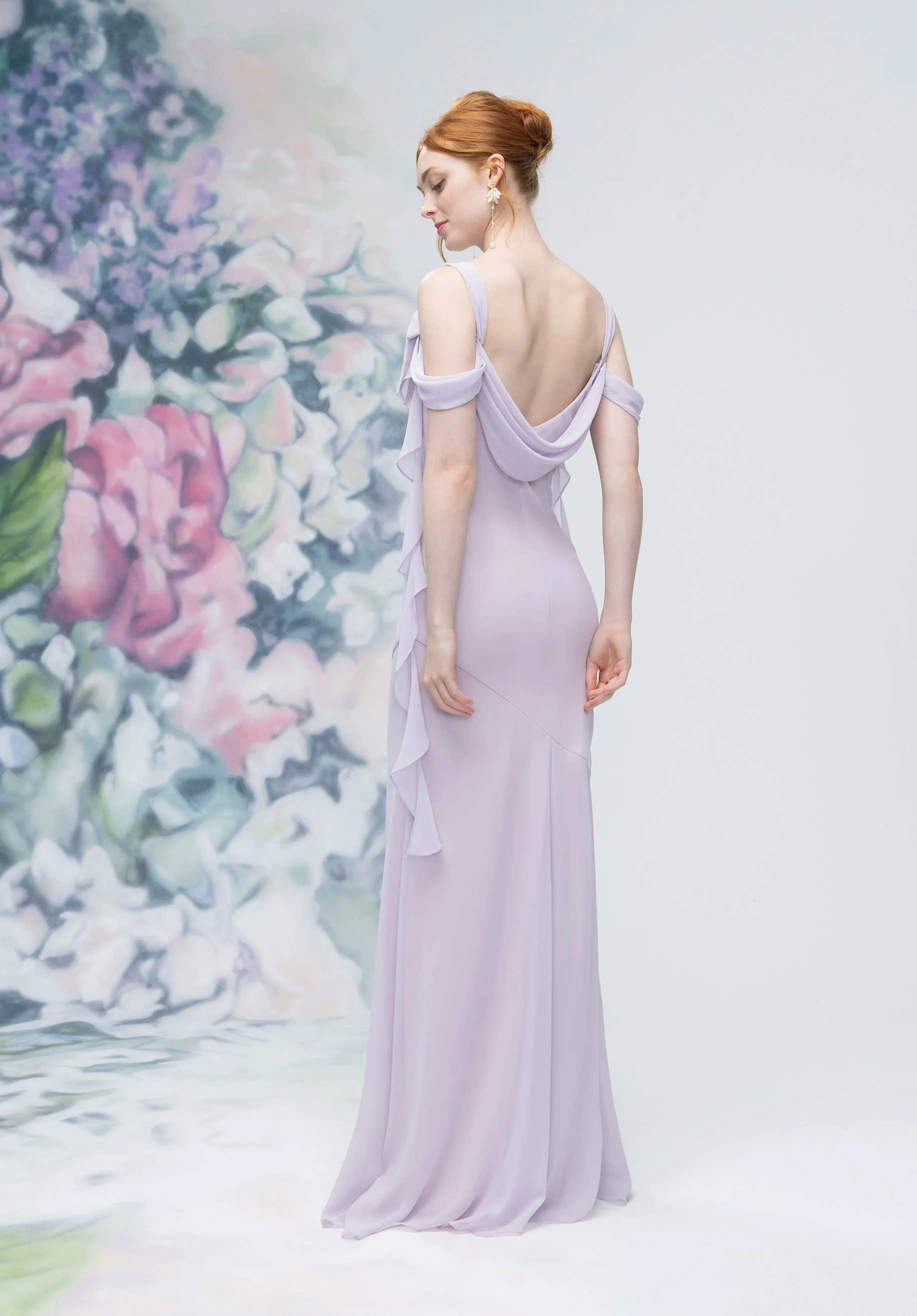 Cowl Detail Bias Cut Chiffon Bridesmaid Dress with Ruffle Drape - Image 4