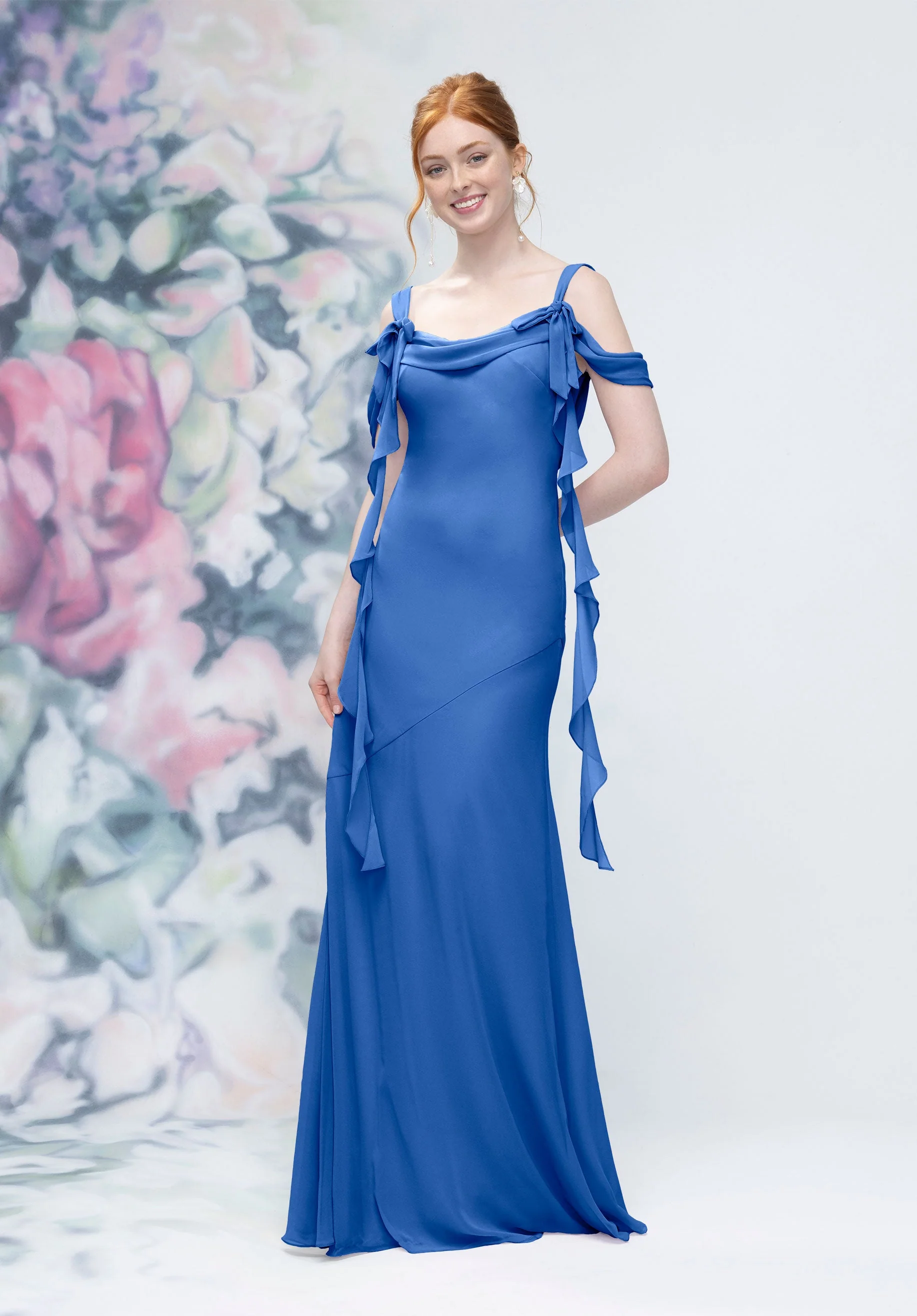 Cowl Detail Bias Cut Chiffon Bridesmaid Dress with Ruffle Drape - Image 5