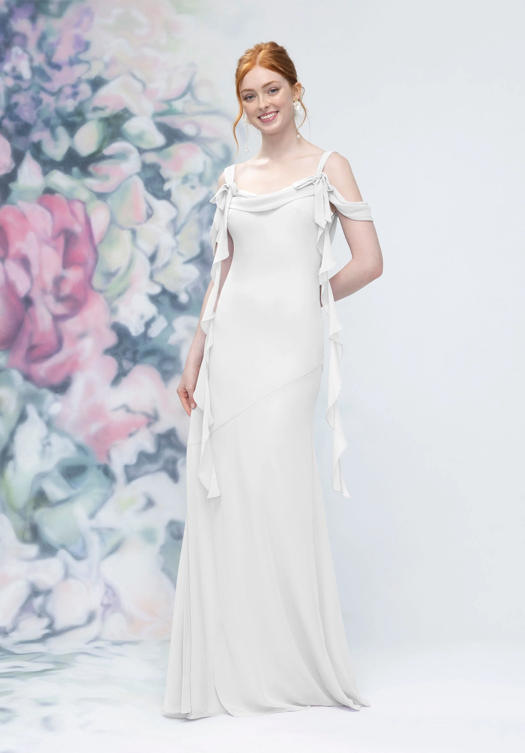 Cowl Detail Bias Cut Chiffon Bridesmaid Dress with Ruffle Drape - Image 56