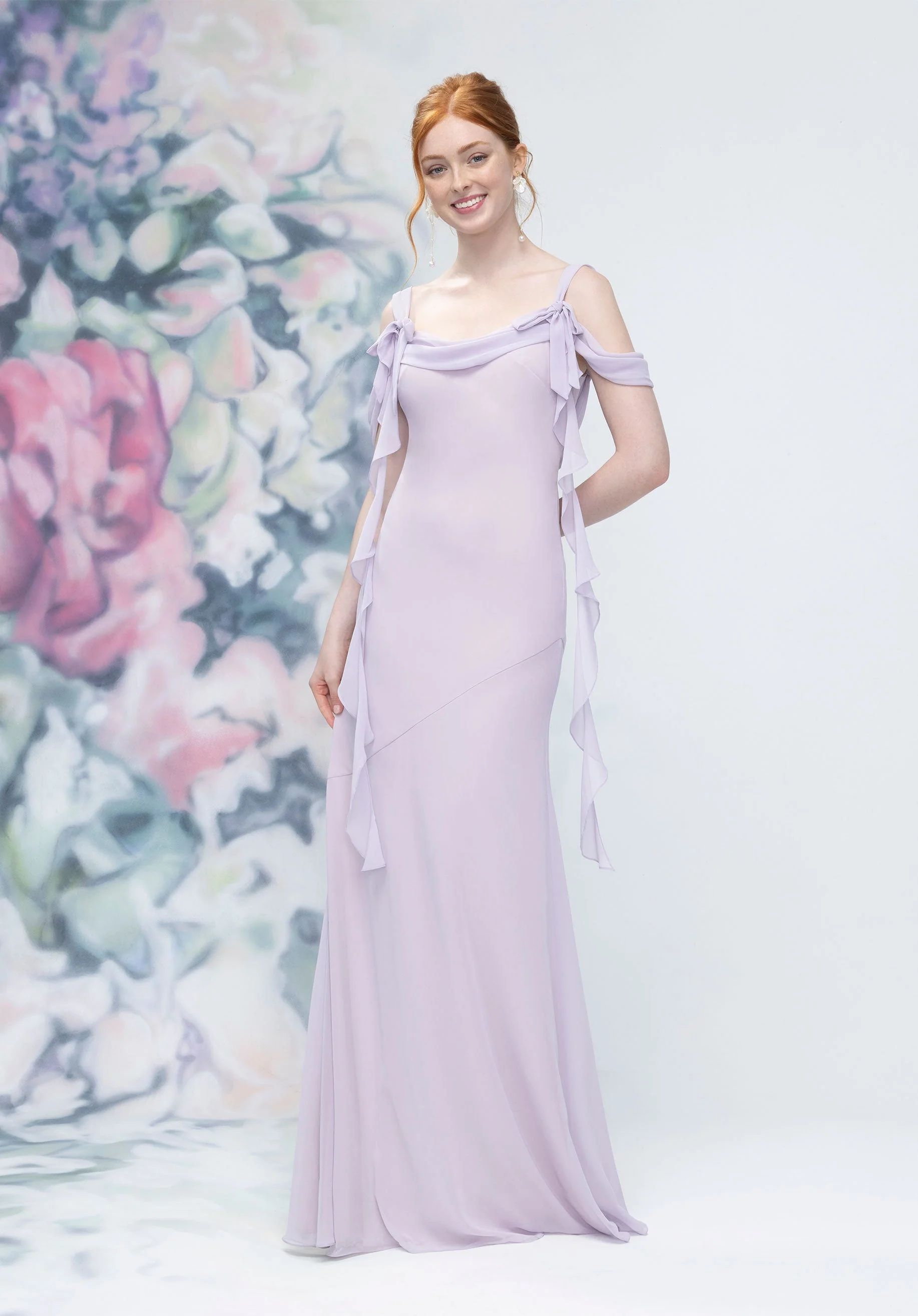 Cowl Detail Bias Cut Chiffon Bridesmaid Dress with Ruffle Drape - Image 57