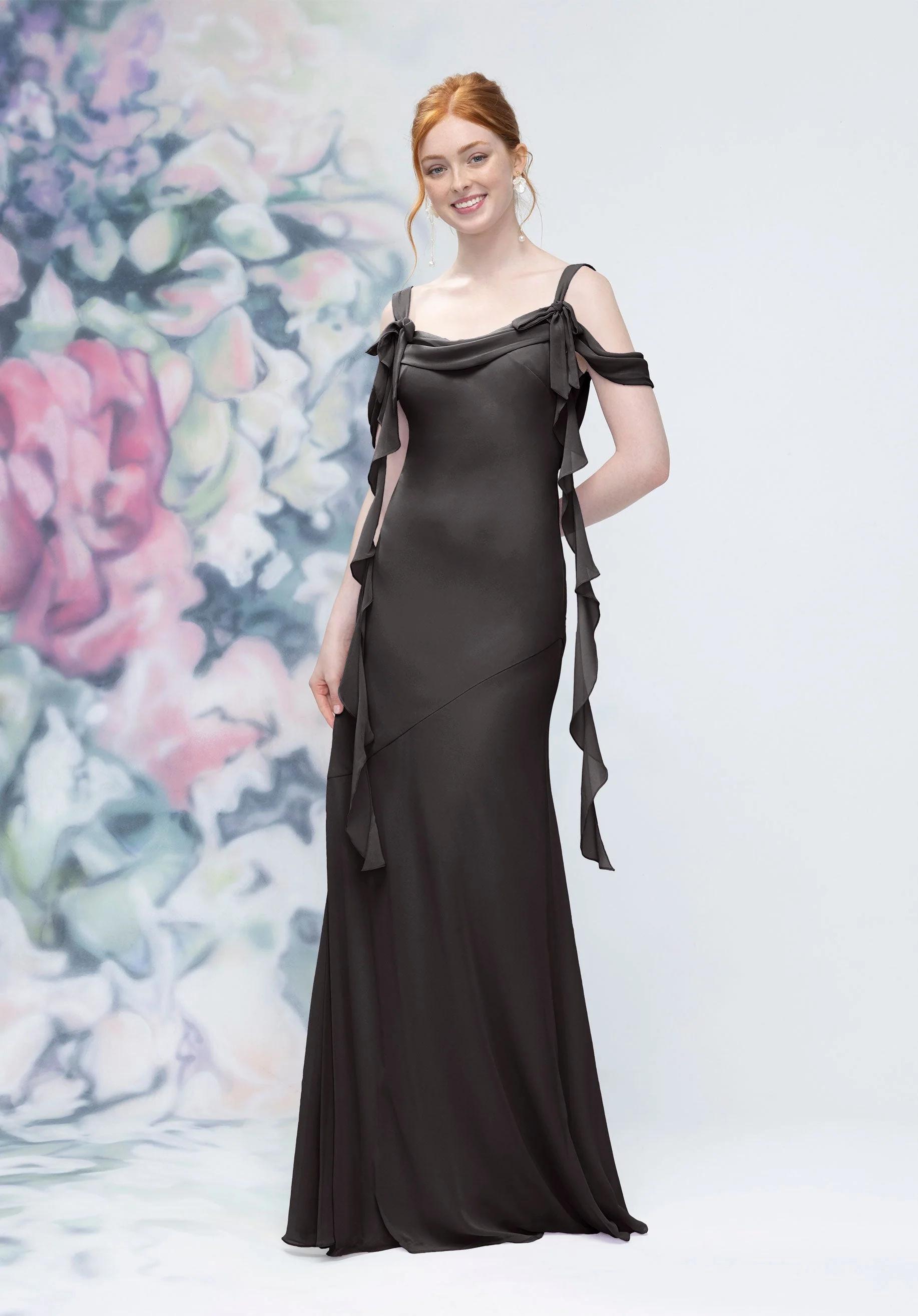 Cowl Detail Bias Cut Chiffon Bridesmaid Dress with Ruffle Drape - Image 7