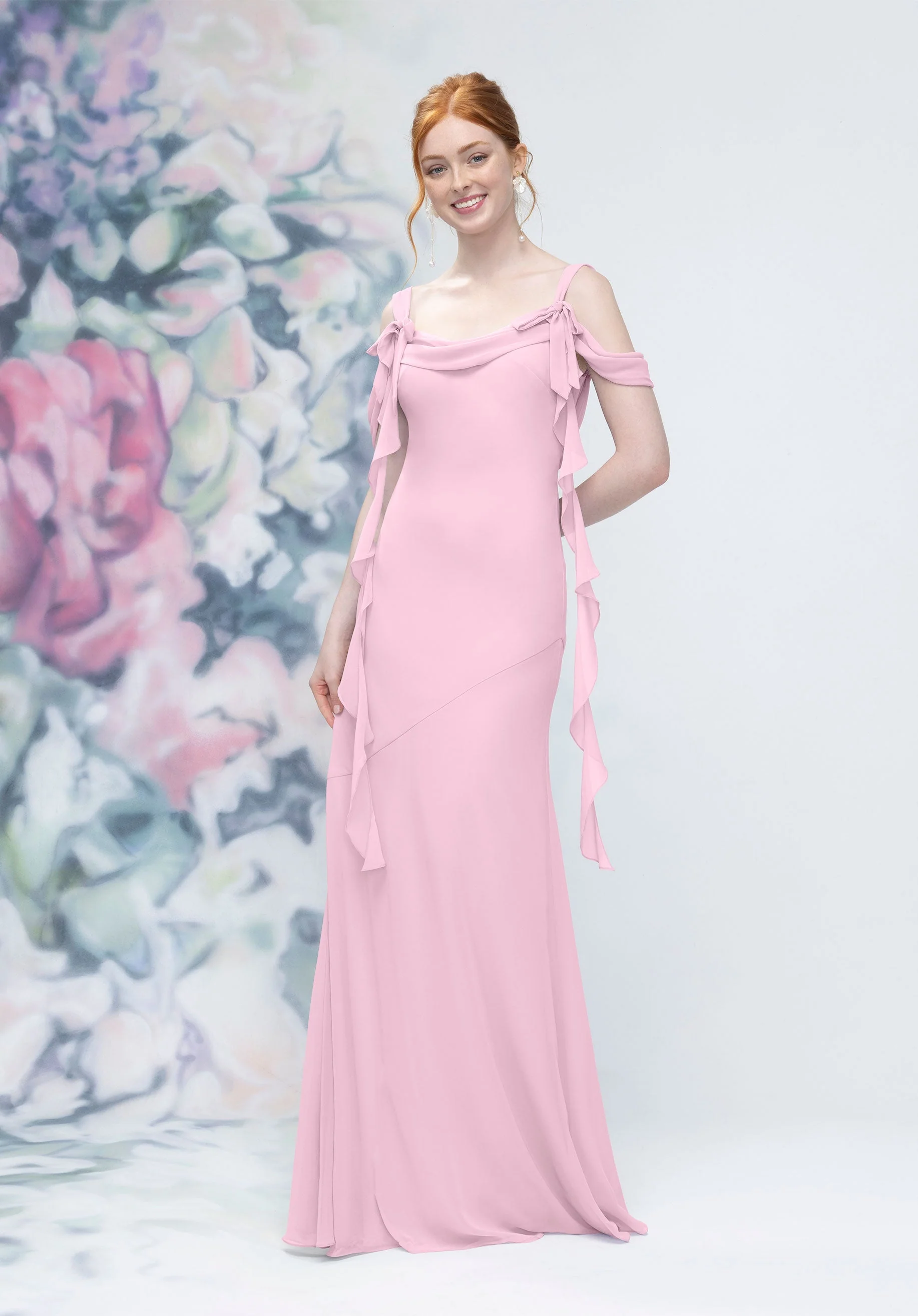 Cowl Detail Bias Cut Chiffon Bridesmaid Dress with Ruffle Drape - Image 9