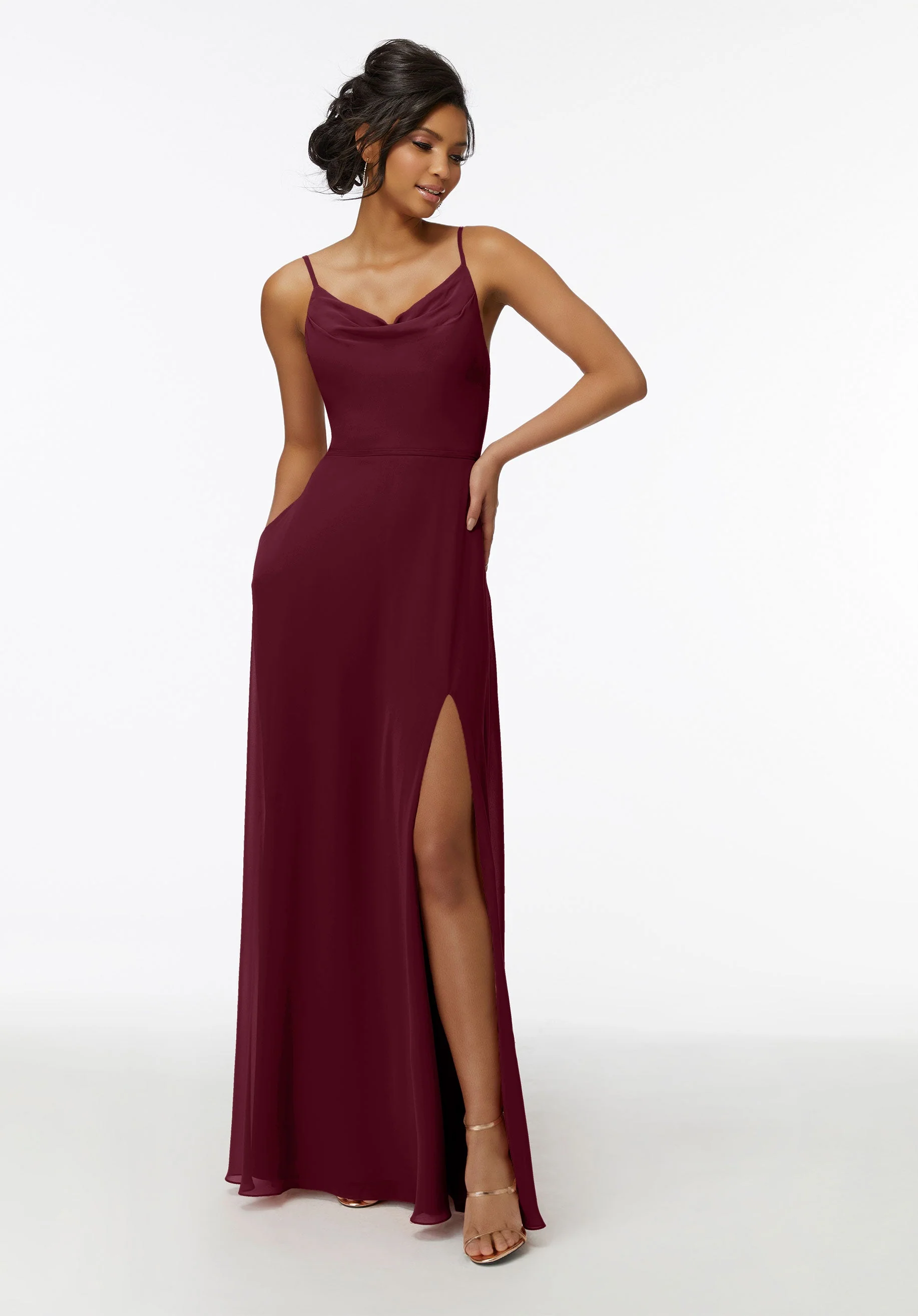 Cowl Neck Chiffon Bridesmaid Dress with Front Slit - Image 15
