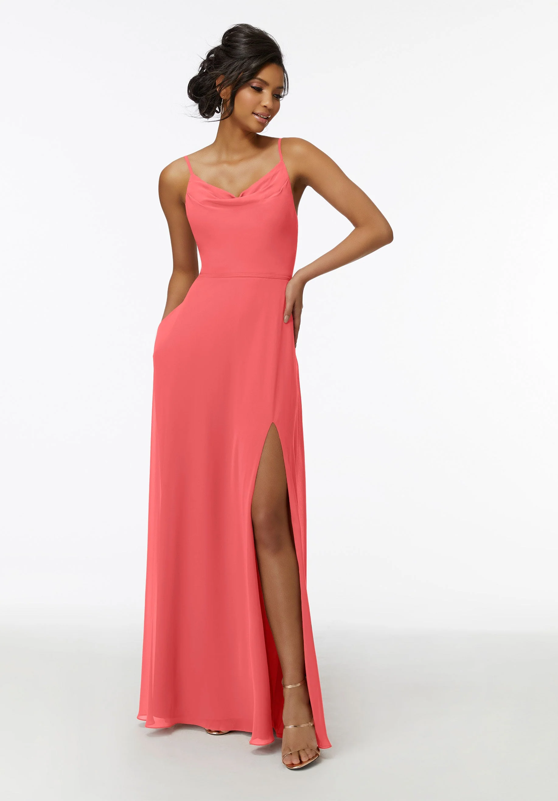 Cowl Neck Chiffon Bridesmaid Dress with Front Slit - Image 17