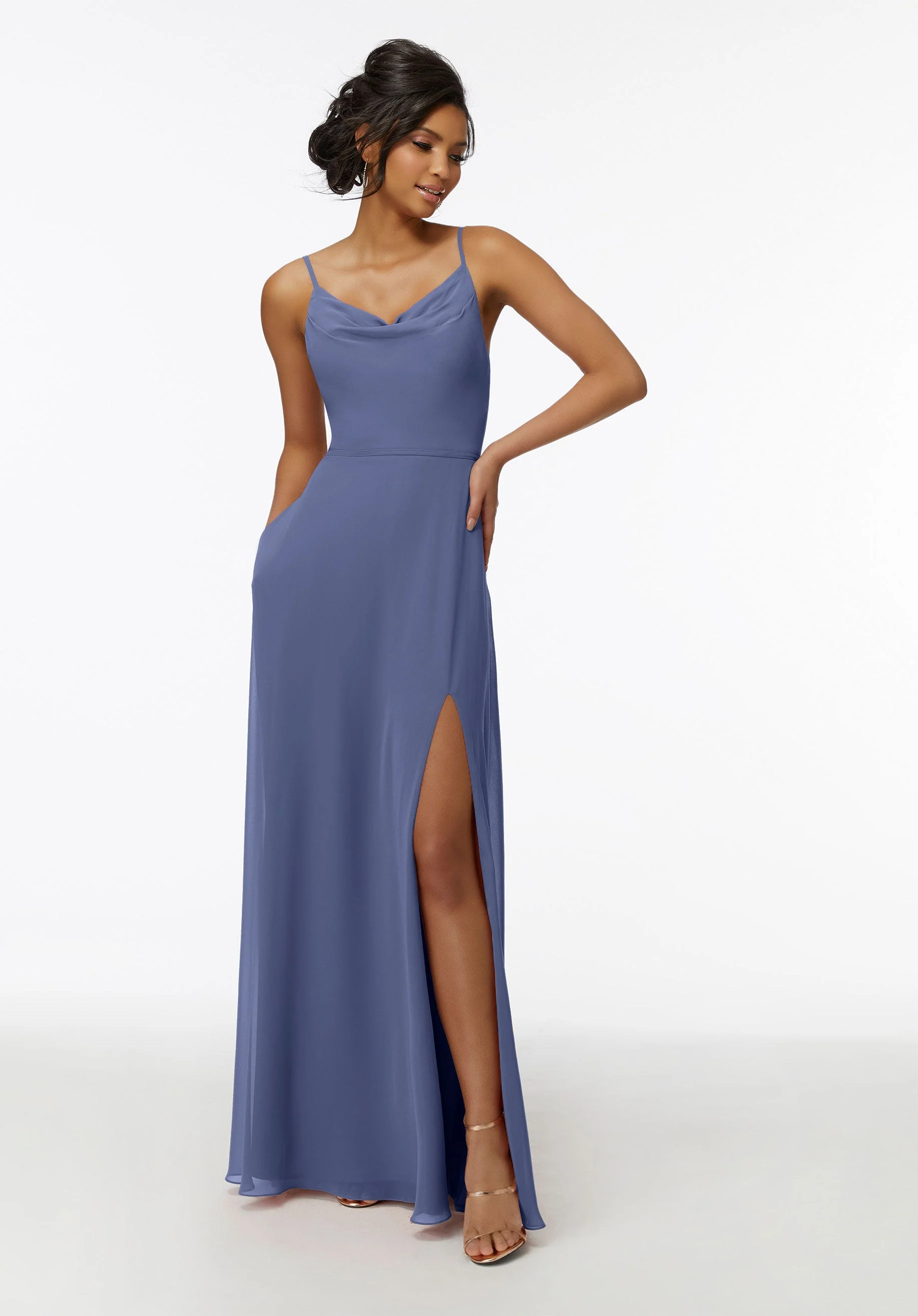 Cowl Neck Chiffon Bridesmaid Dress with Front Slit - Image 6