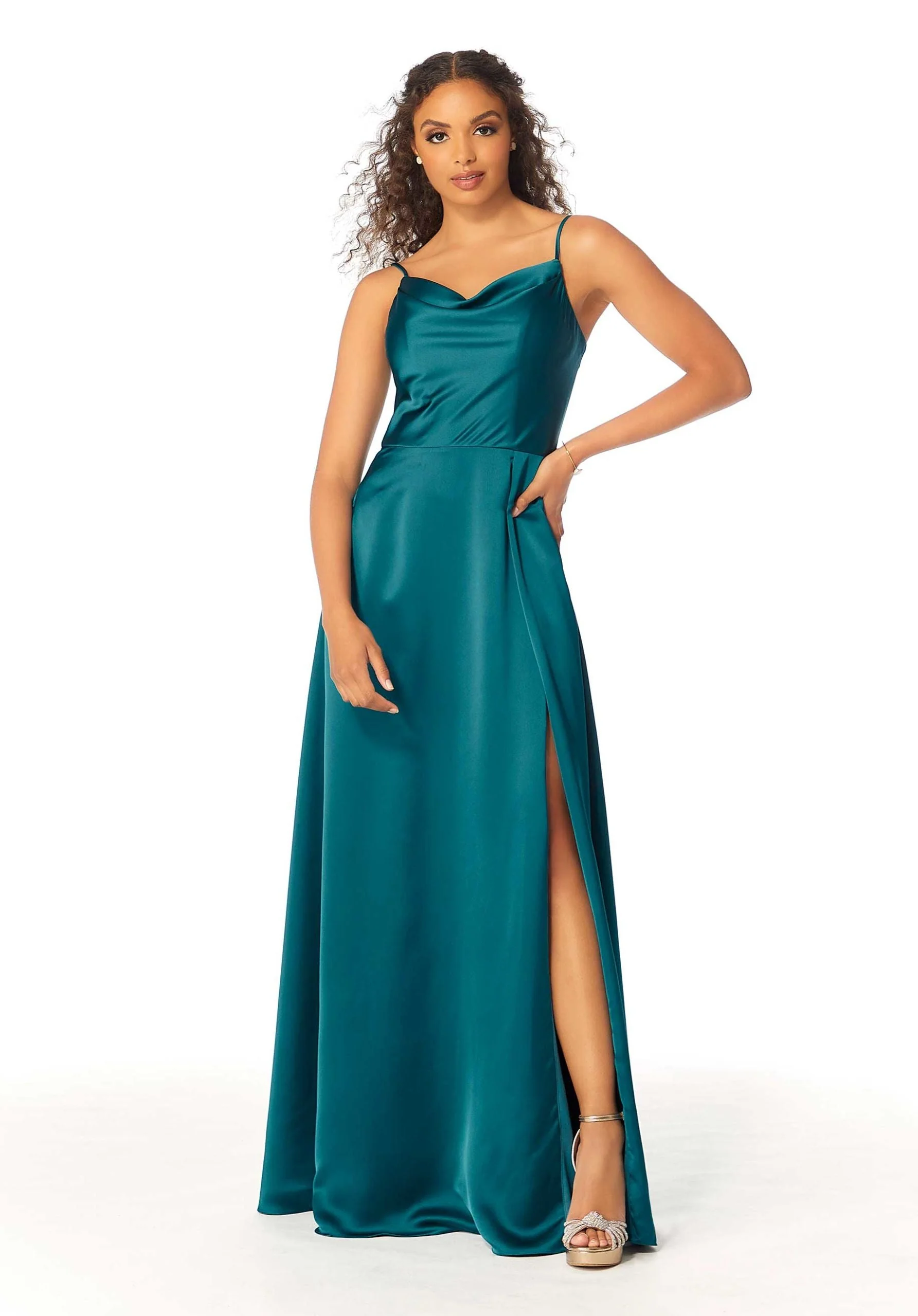 Cowl Neck Silky Satin Bridesmaid Dress