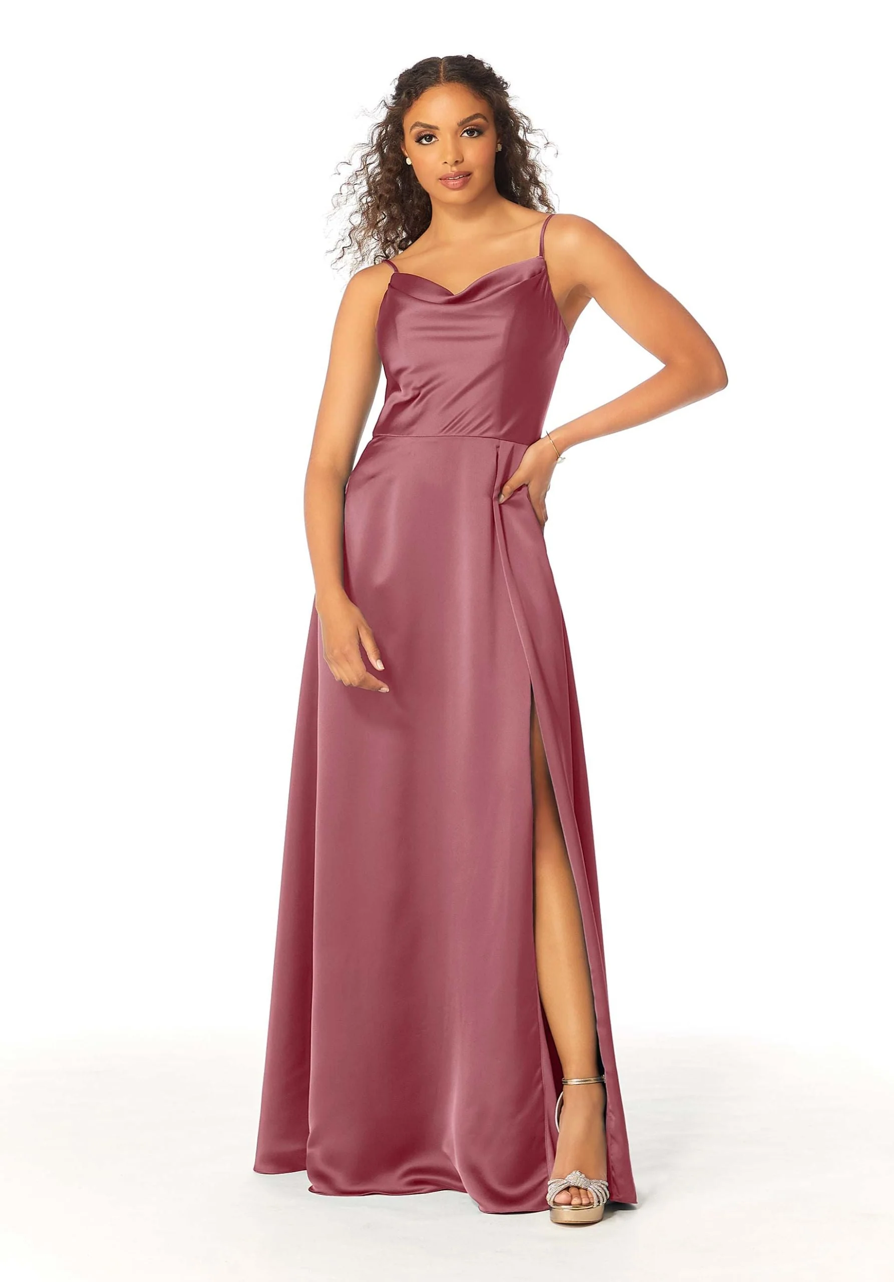 Cowl Neck Silky Satin Bridesmaid Dress - Image 13