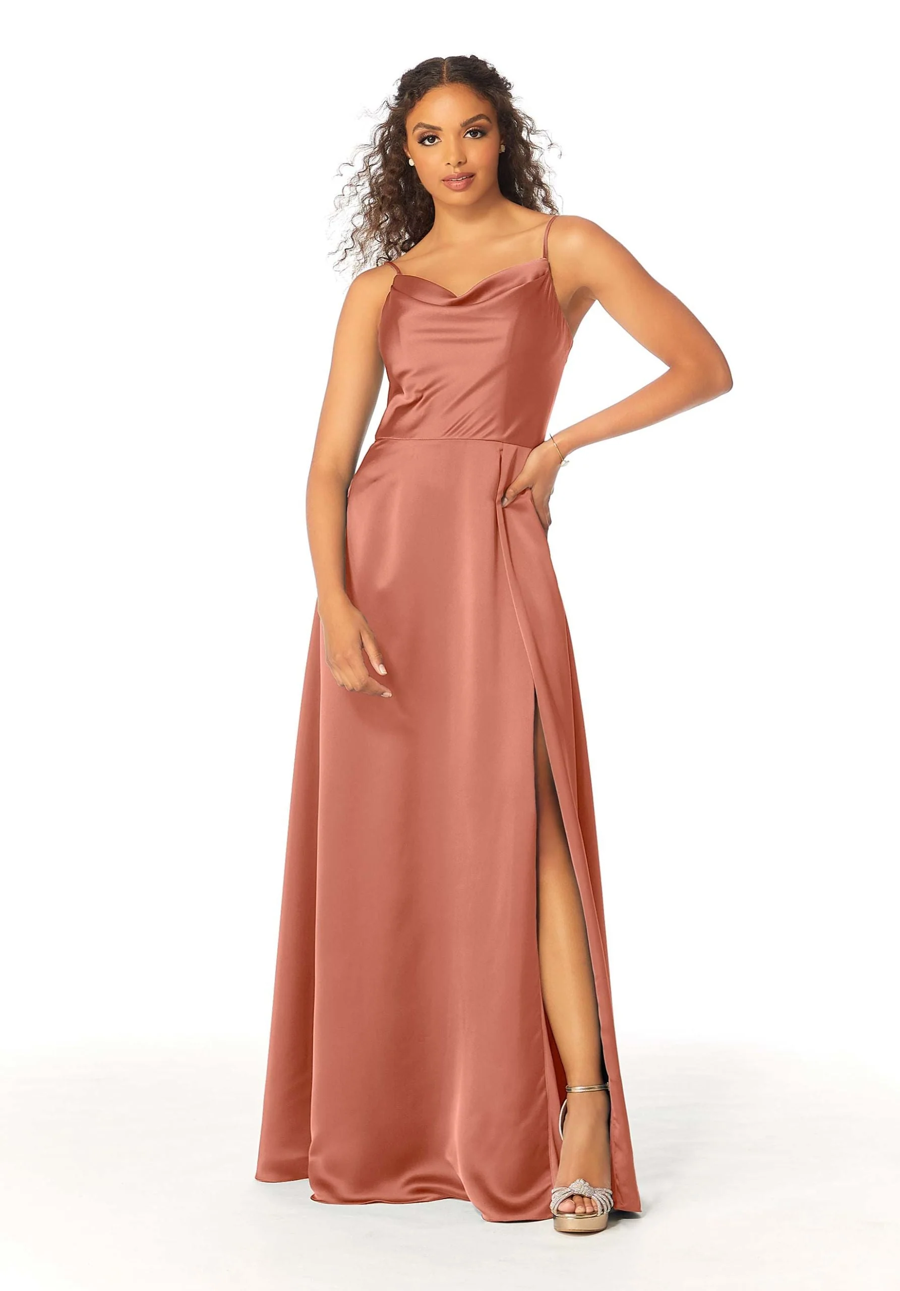 Cowl Neck Silky Satin Bridesmaid Dress - Image 15