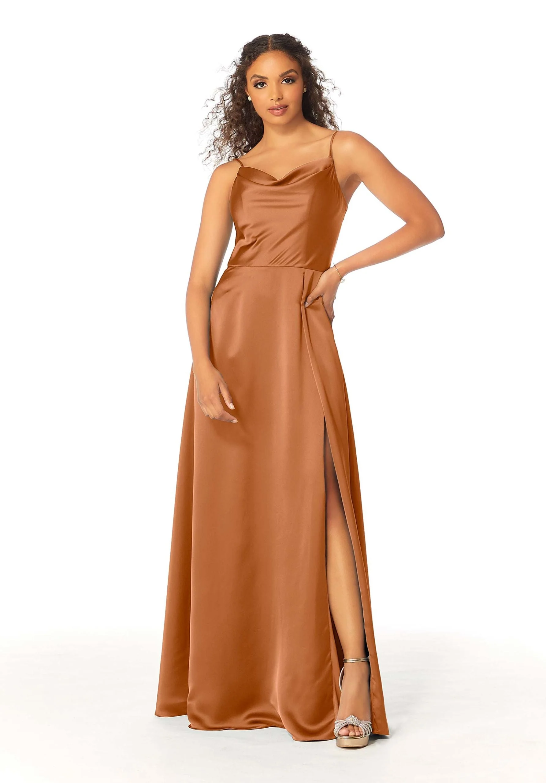Cowl Neck Silky Satin Bridesmaid Dress - Image 5