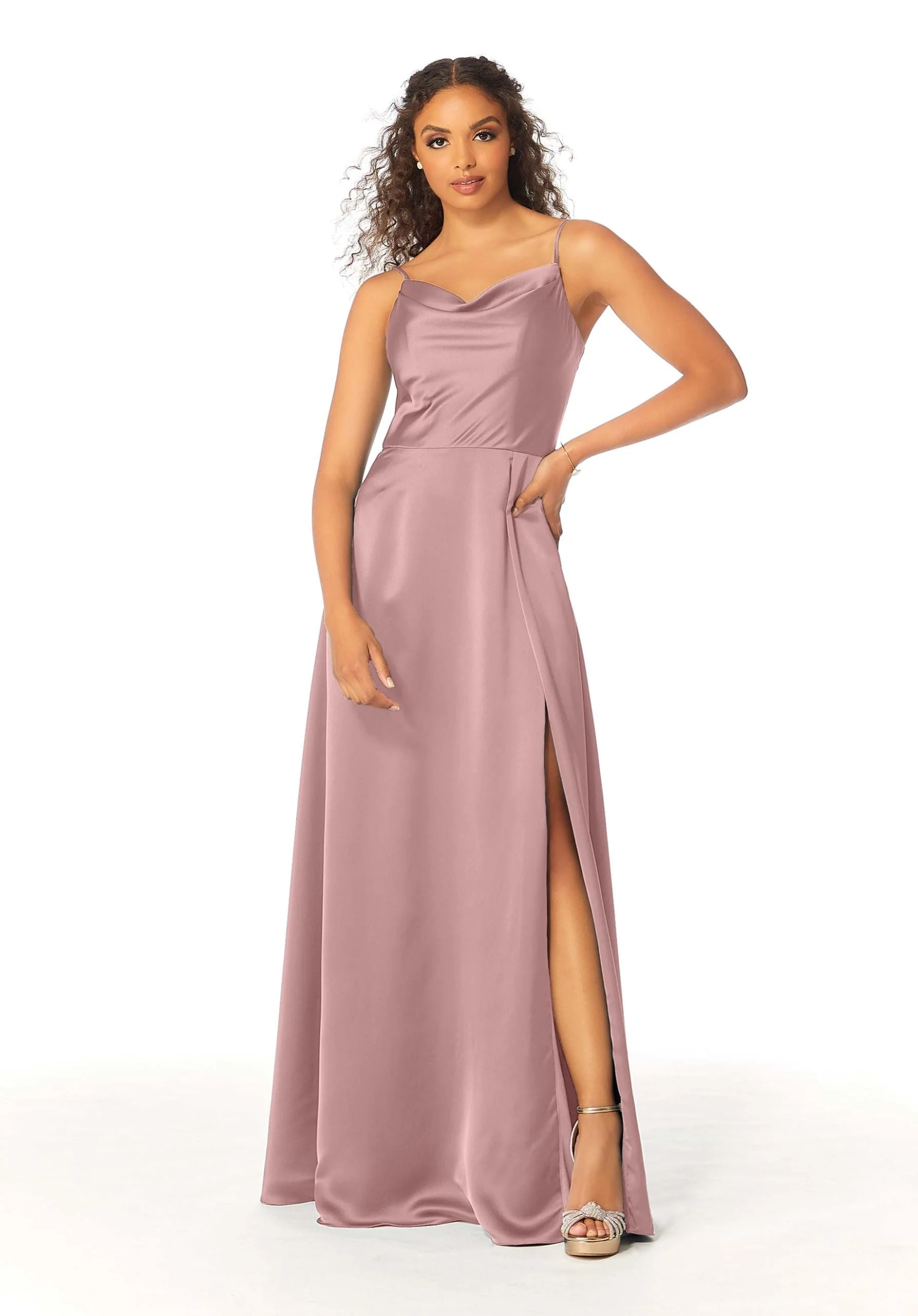 Cowl Neck Silky Satin Bridesmaid Dress - Image 6