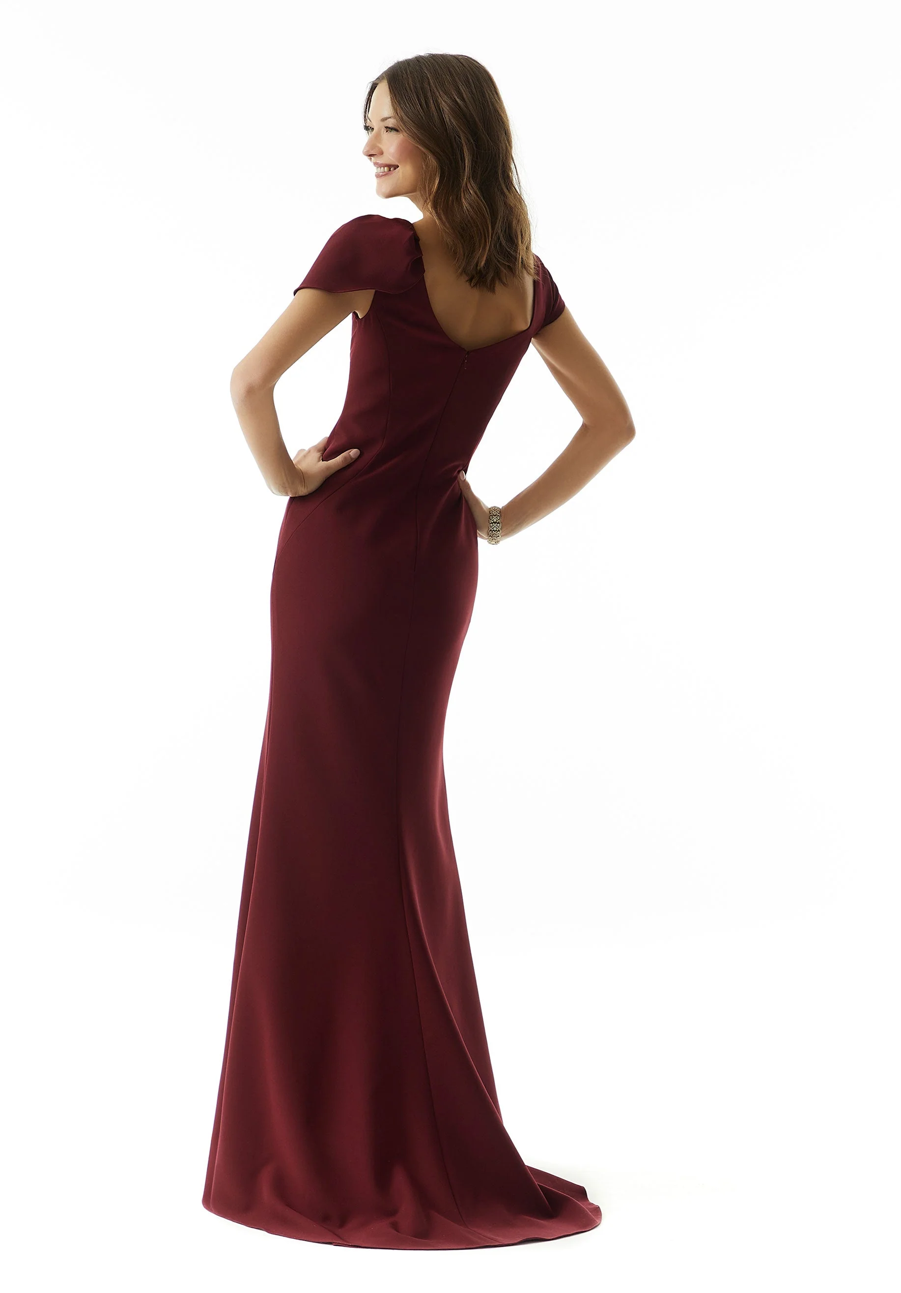 Crepe Sheath Evening Gown with Beaded Shoulder Bow - Image 5