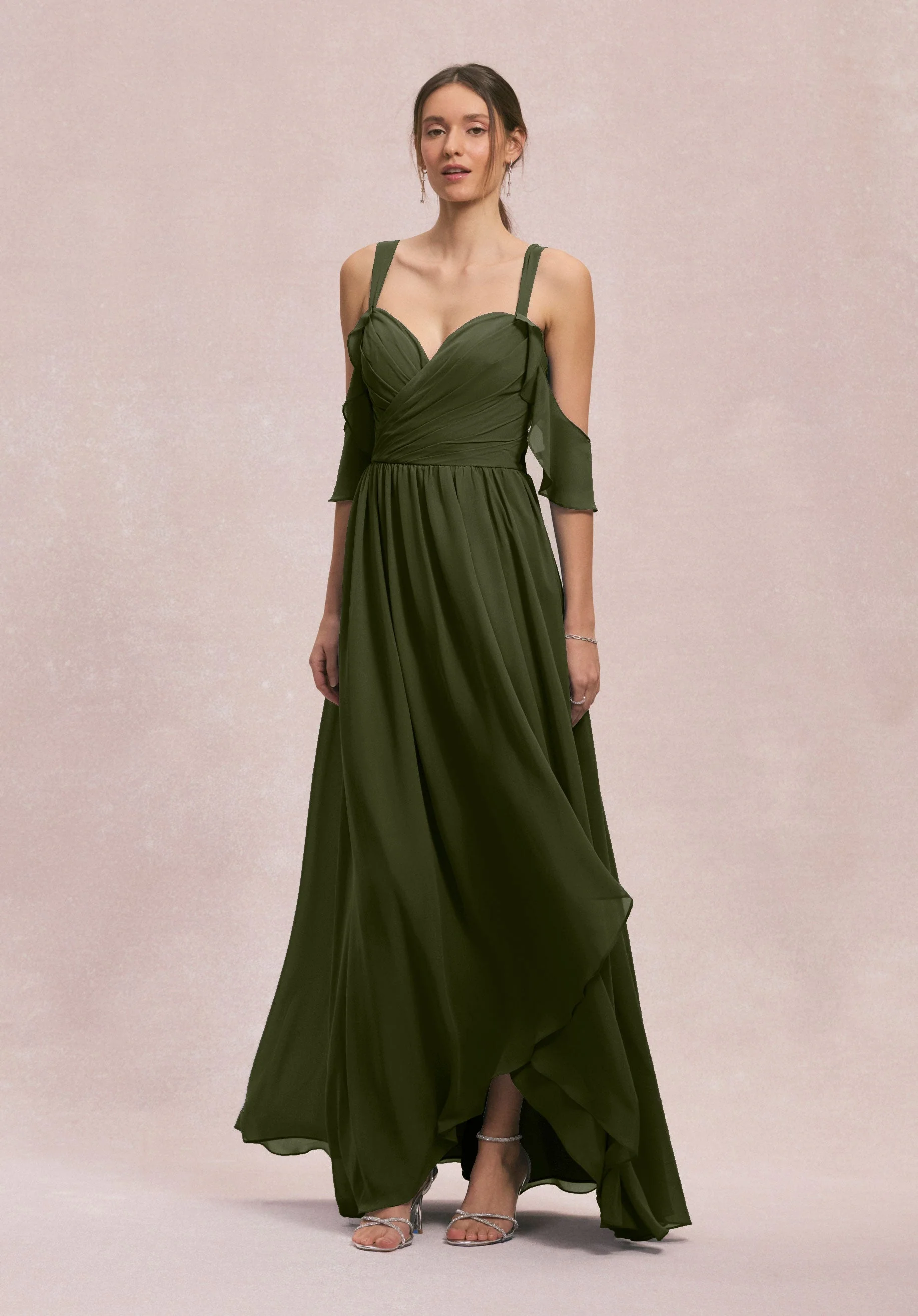 Criss Cross Draped Sweetheart Chiffon Bridesmaid Dress - Image 54