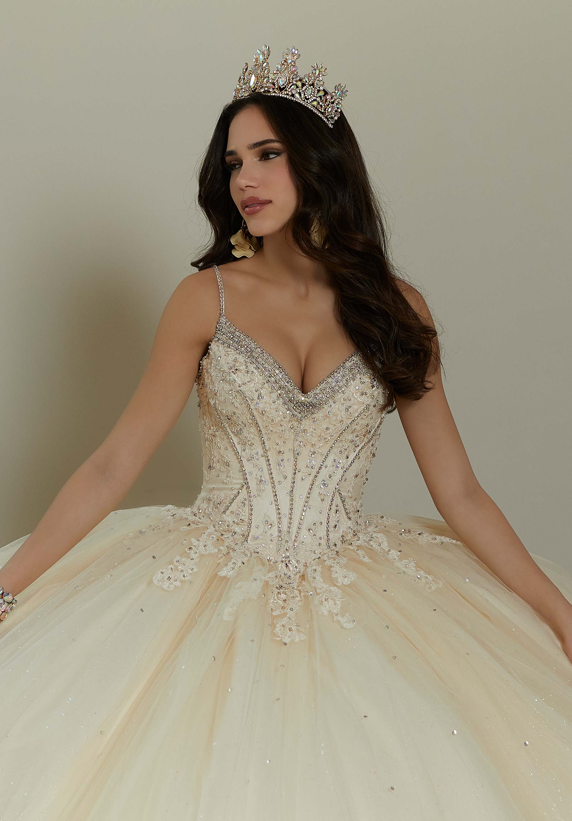 Crystal and Diamanté Beaded Quinceañera Dress with Alençon Lace Appliqués - Image 4