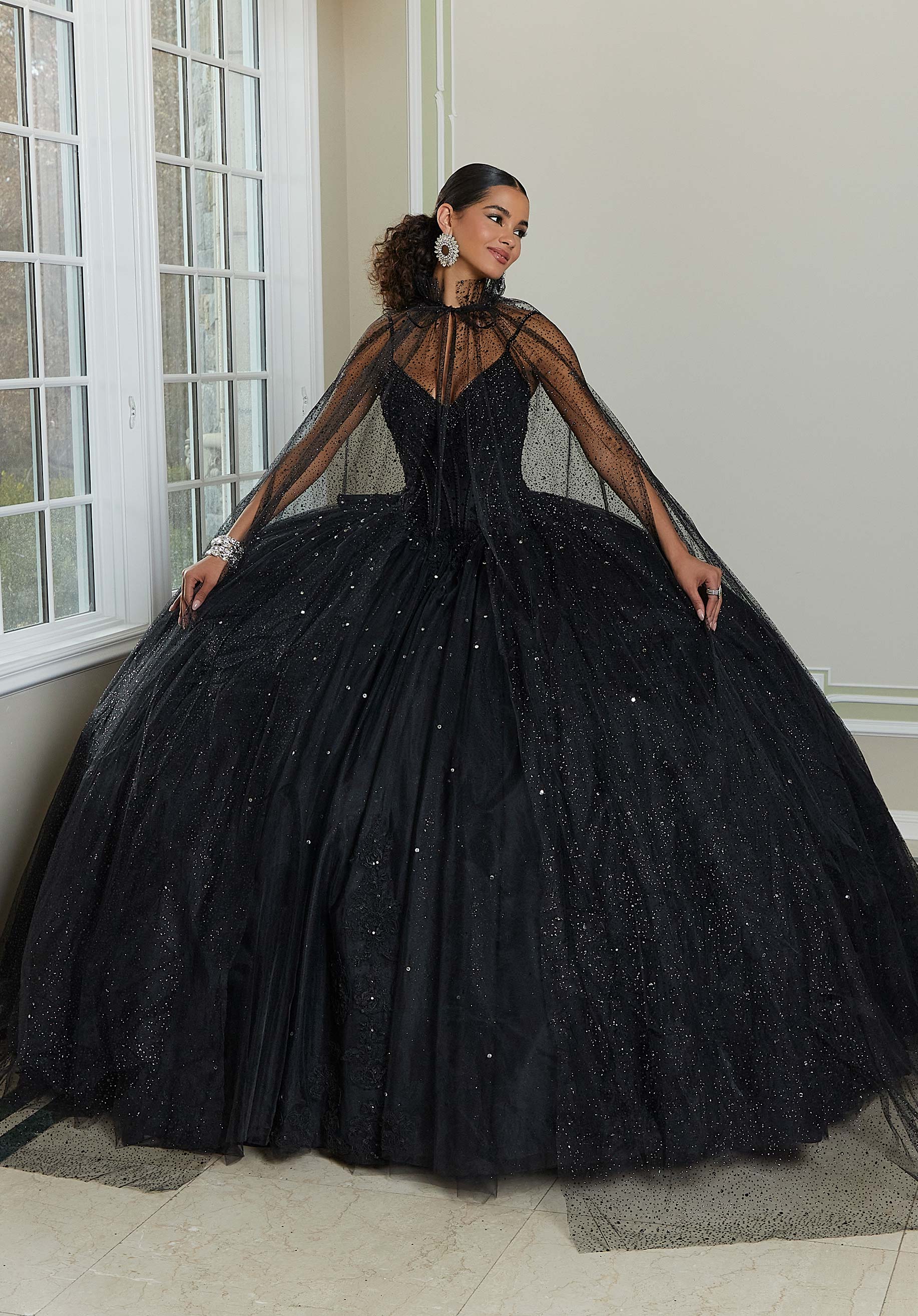 Crystal and Diamanté Beaded Quinceañera Dress with Alençon Lace Appliqués - Image 5