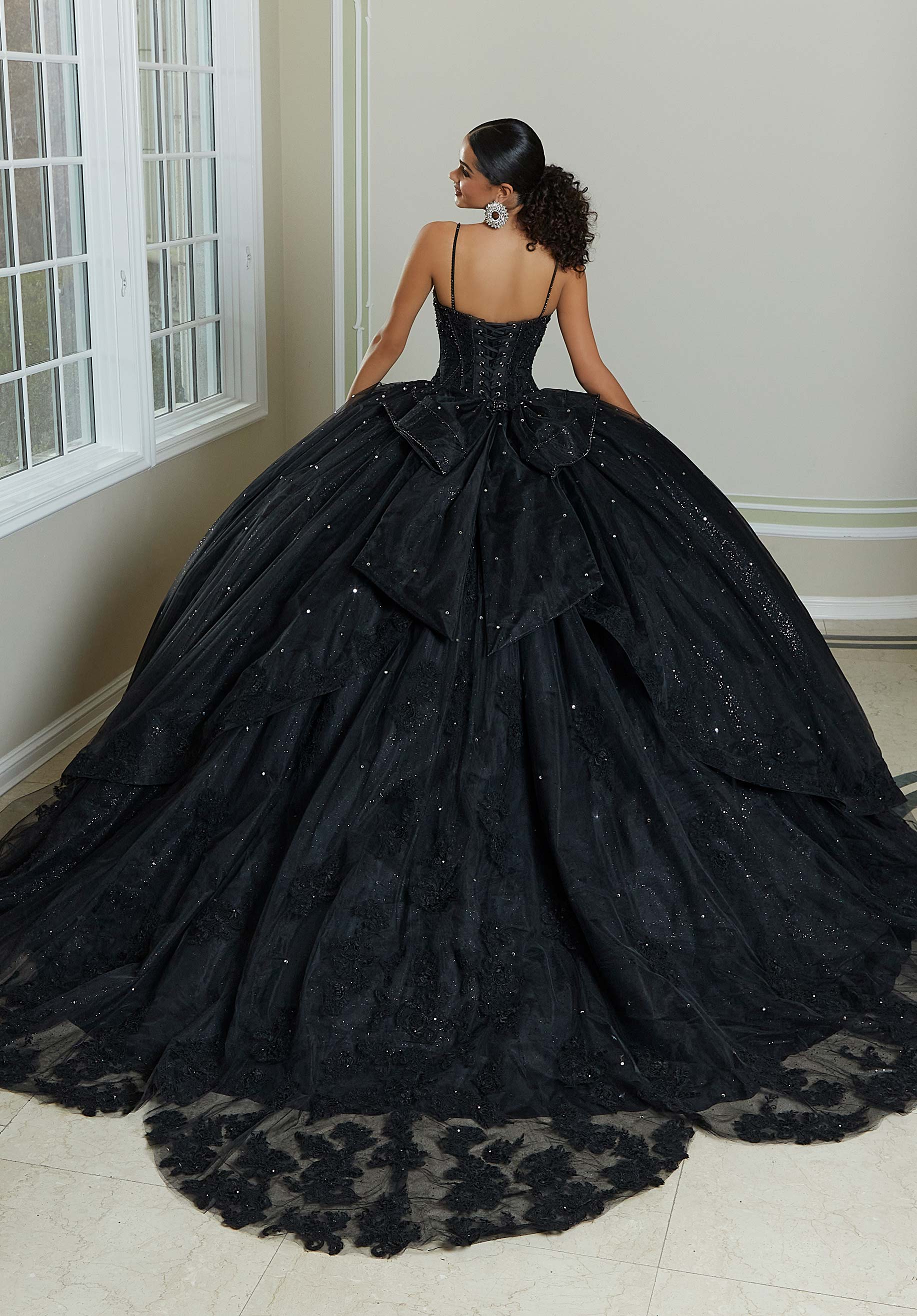Crystal and Diamanté Beaded Quinceañera Dress with Alençon Lace Appliqués - Image 7