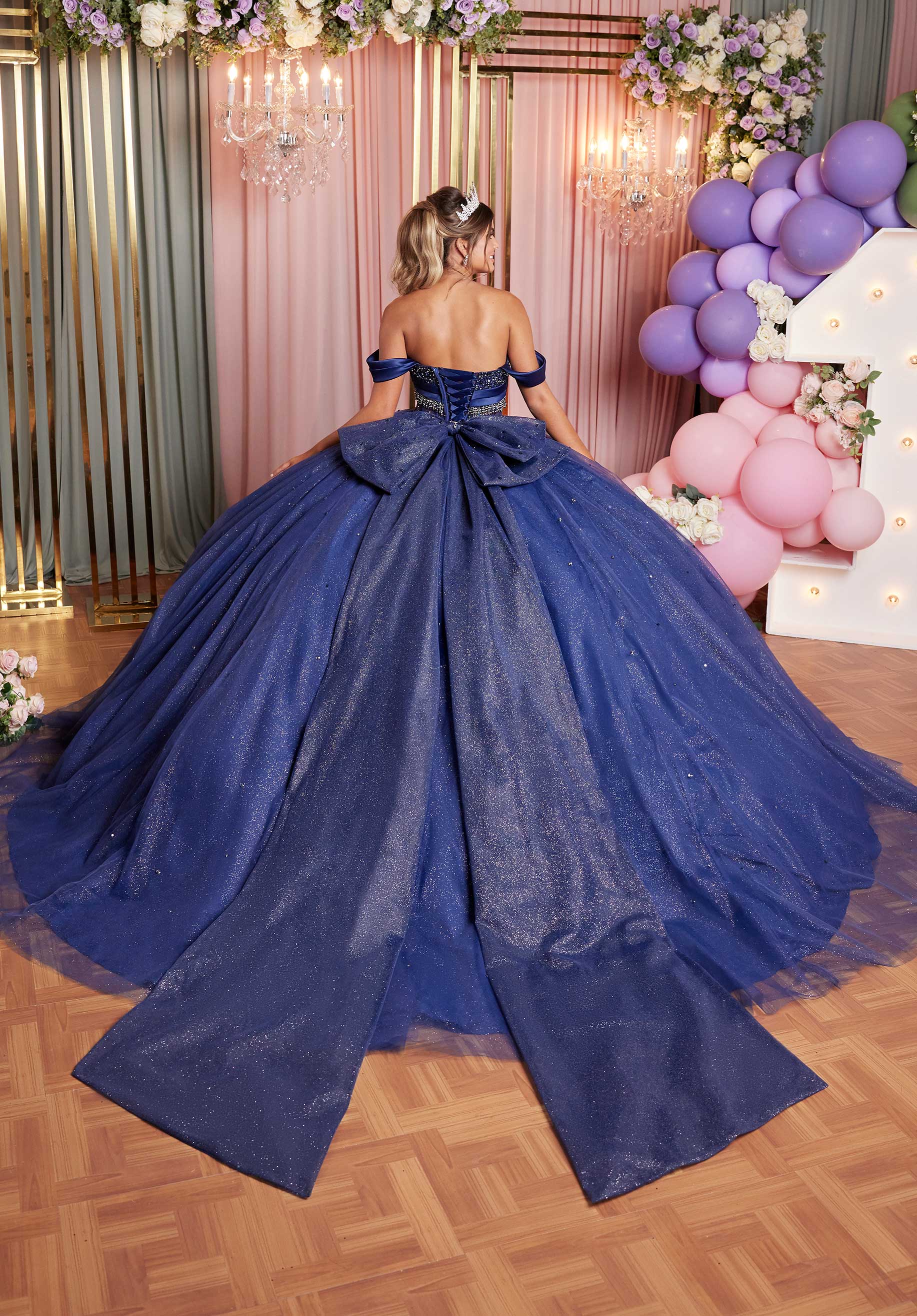 Crystal Beaded Basque Waist Quinceañera Dress with Beaded Fringe - Image 4