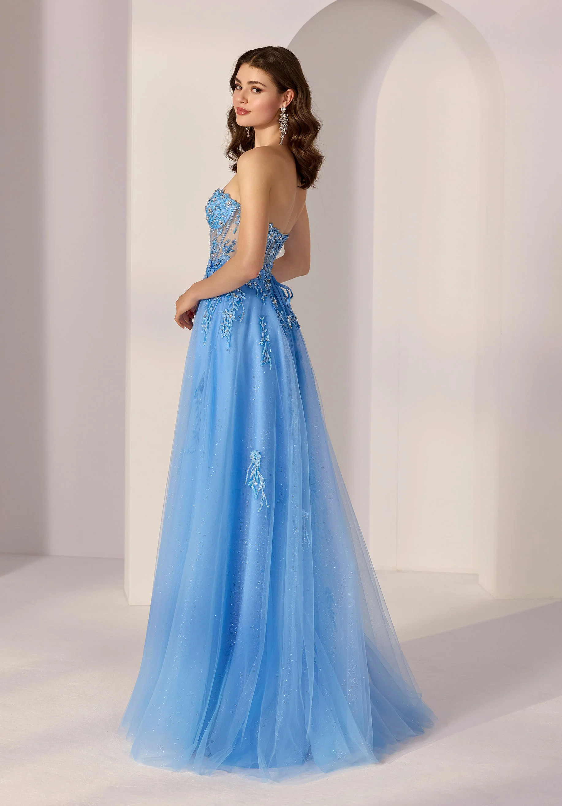 Crystal Beaded Floral Glitter Tulle Party Dress - Image 4