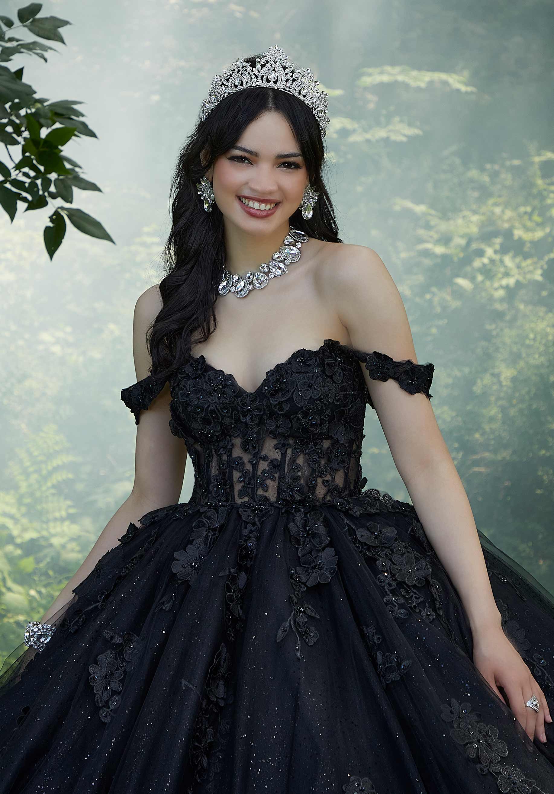 Crystal Beaded Floral Lace Quinceañera Dress - Image 5