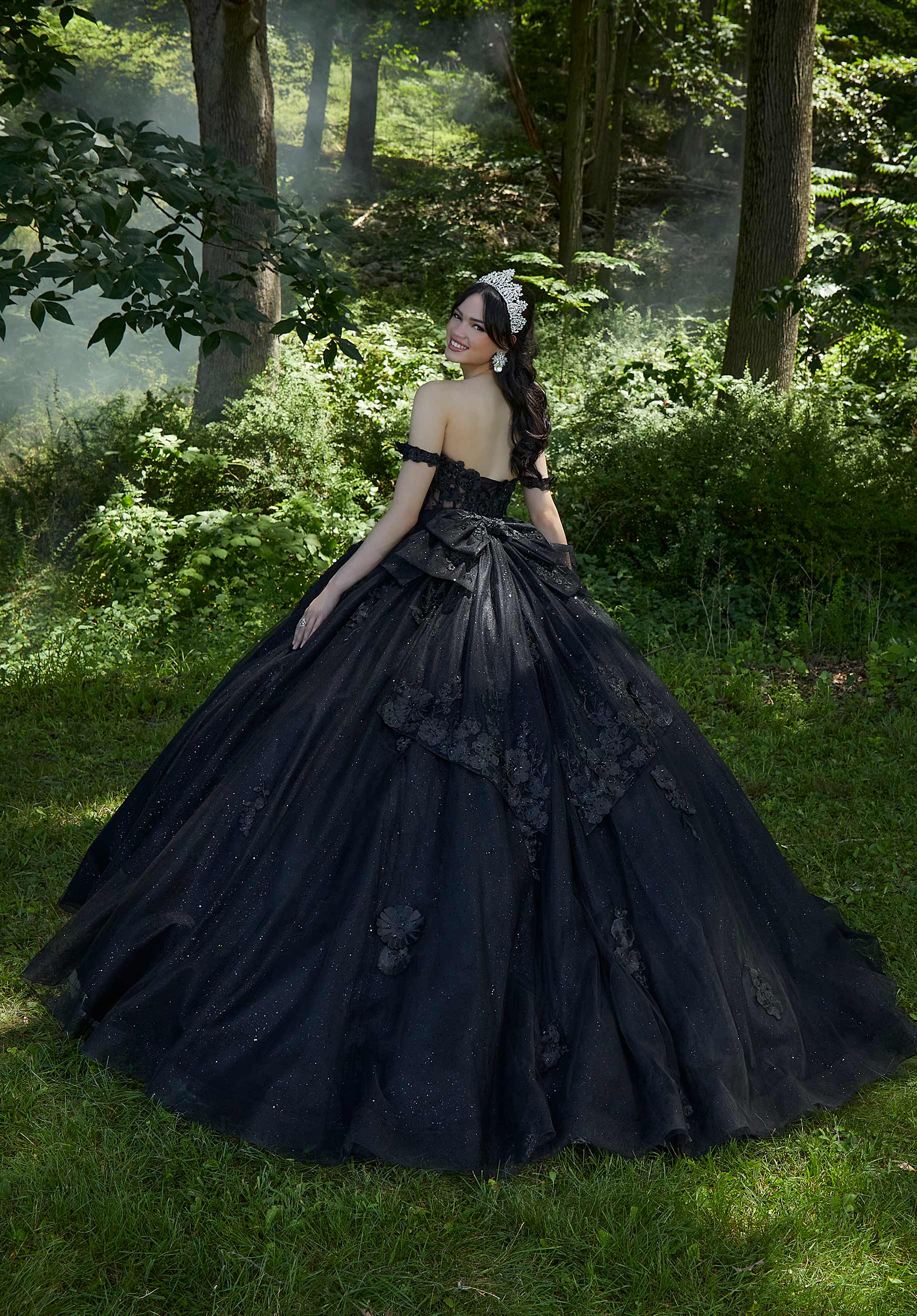 Crystal Beaded Floral Lace Quinceañera Dress - Image 6