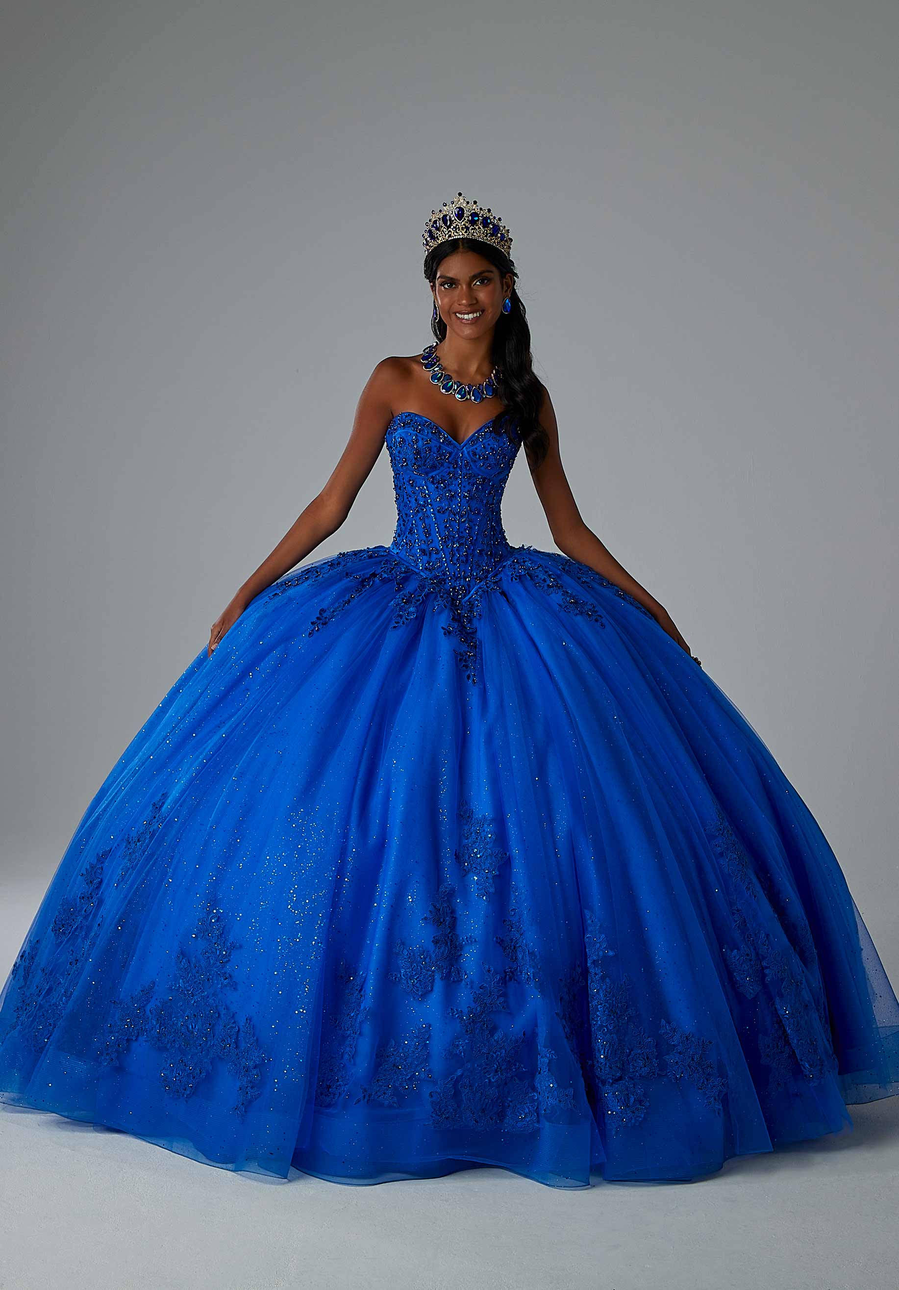 Crystal Beaded Lace on Sparkle Tulle Quinceañera Dress - Image 4
