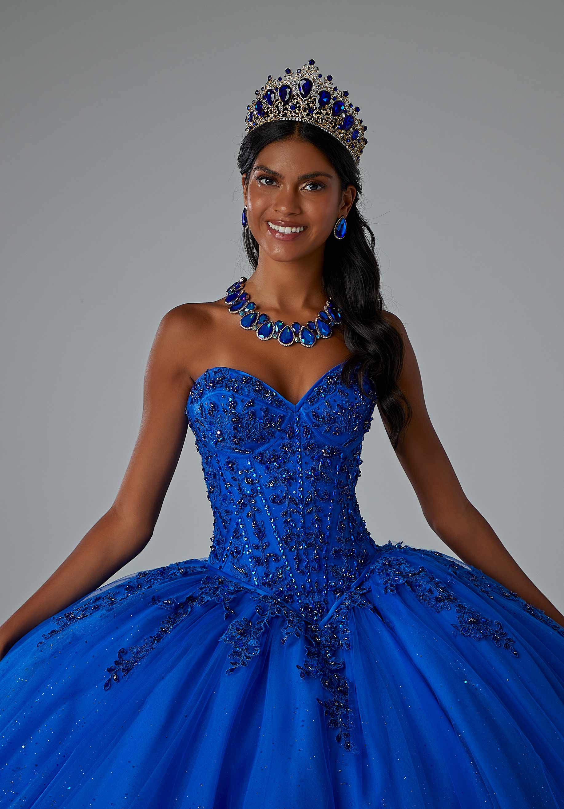Crystal Beaded Lace on Sparkle Tulle Quinceañera Dress - Image 5
