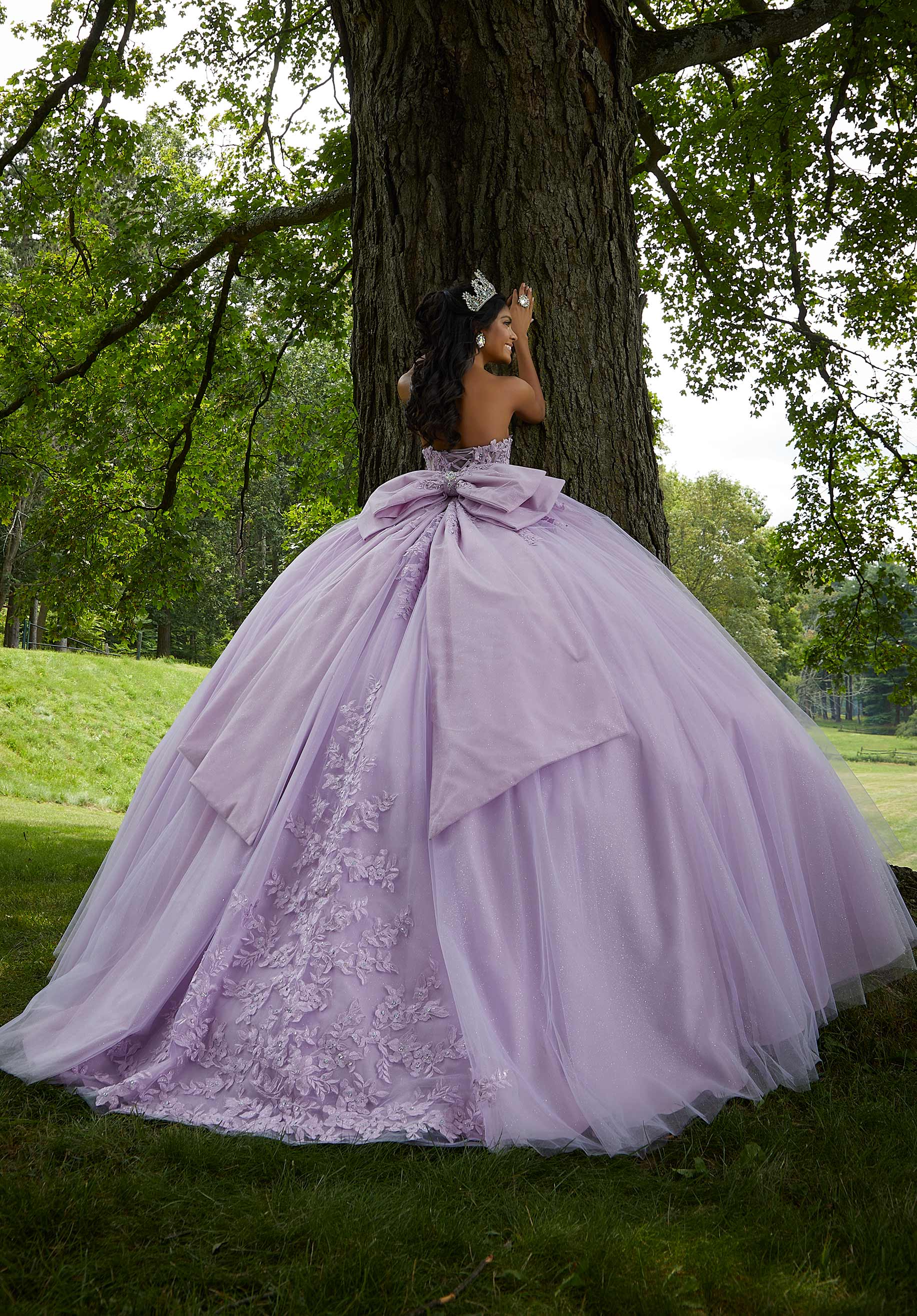 Crystal Beaded Lace Sheer Bodice Quinceañera Dress - Image 6