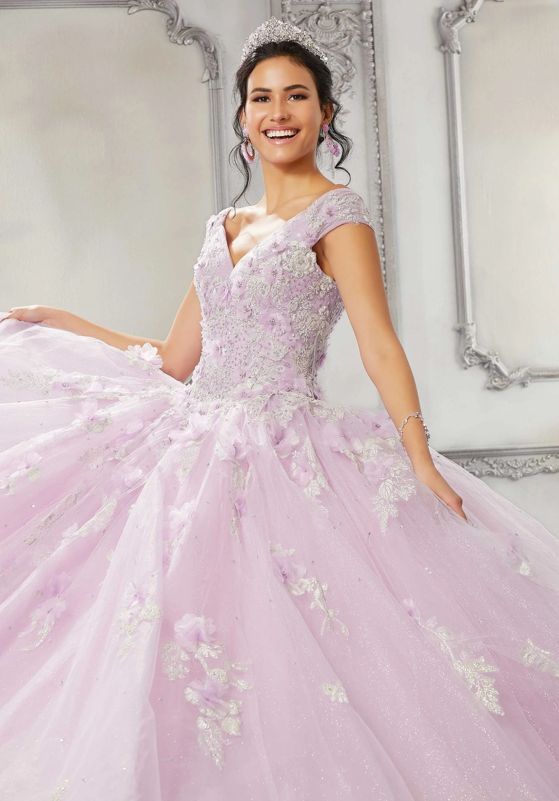 Crystal Beaded Three-Dimensional Floral Quinceañera Dress - Image 2