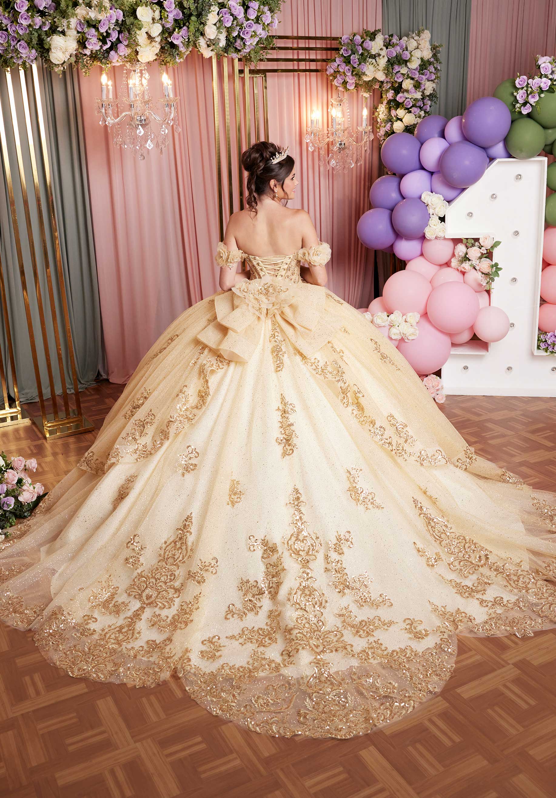 Crystal Beading and Sequin Appliqué Glitter Tulle Quinceañera Dress - Image 3