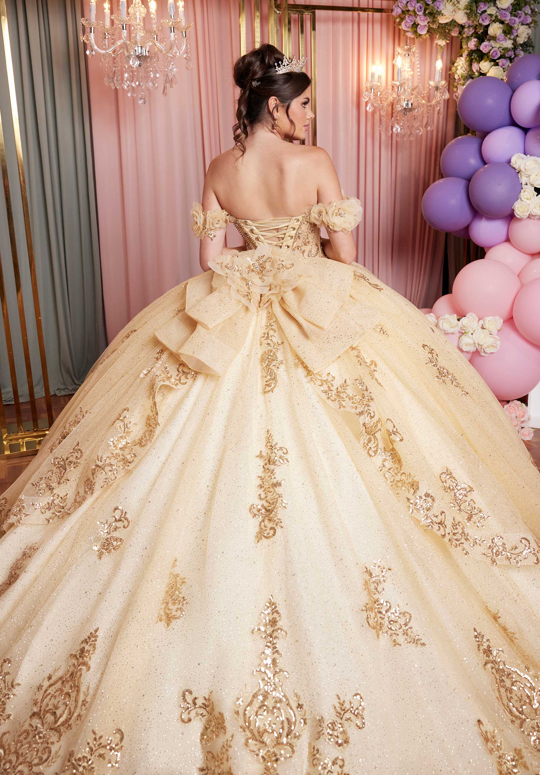 Crystal Beading and Sequin Appliqué Glitter Tulle Quinceañera Dress - Image 4