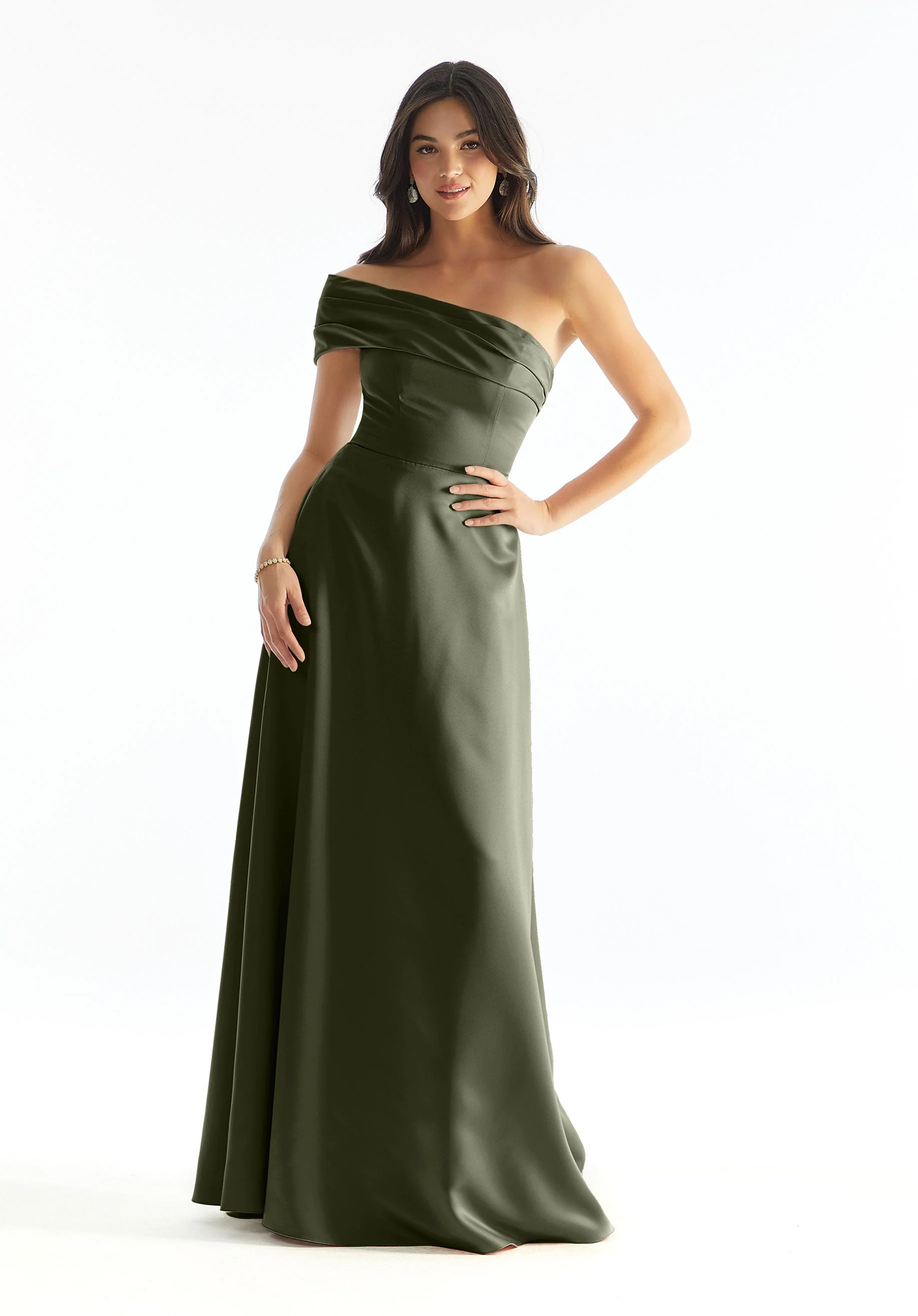 Cuffed One Shoulder Satin Bridesmaid Dress - Image 12