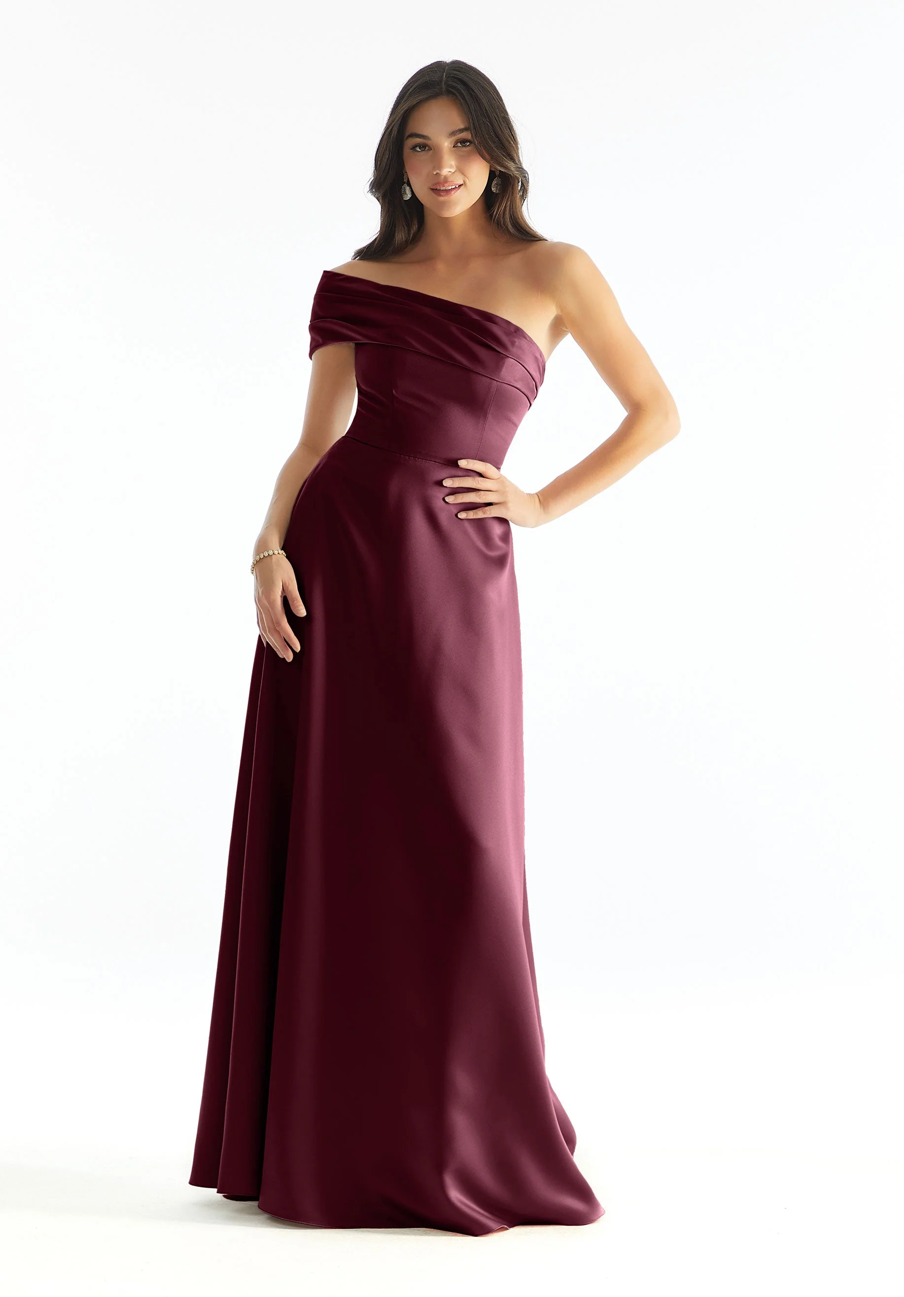 Cuffed One Shoulder Satin Bridesmaid Dress - Image 18