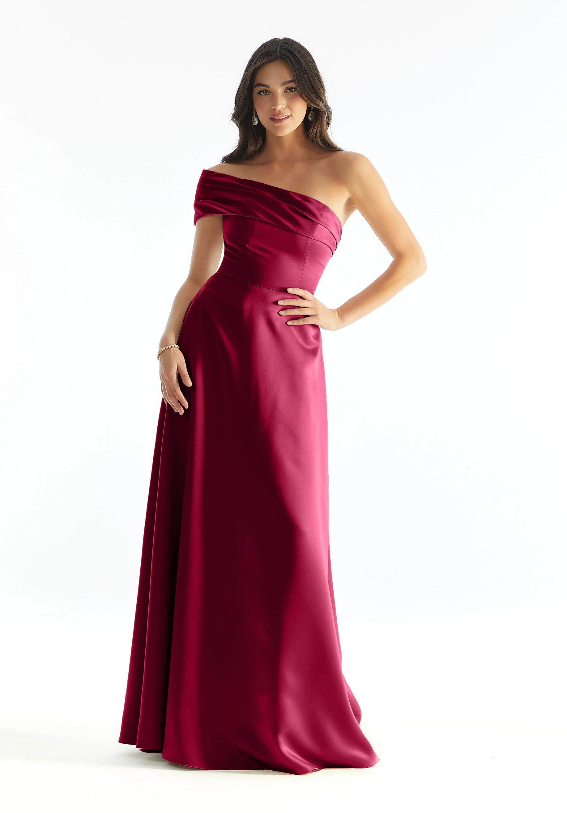 Cuffed One Shoulder Satin Bridesmaid Dress - Image 23