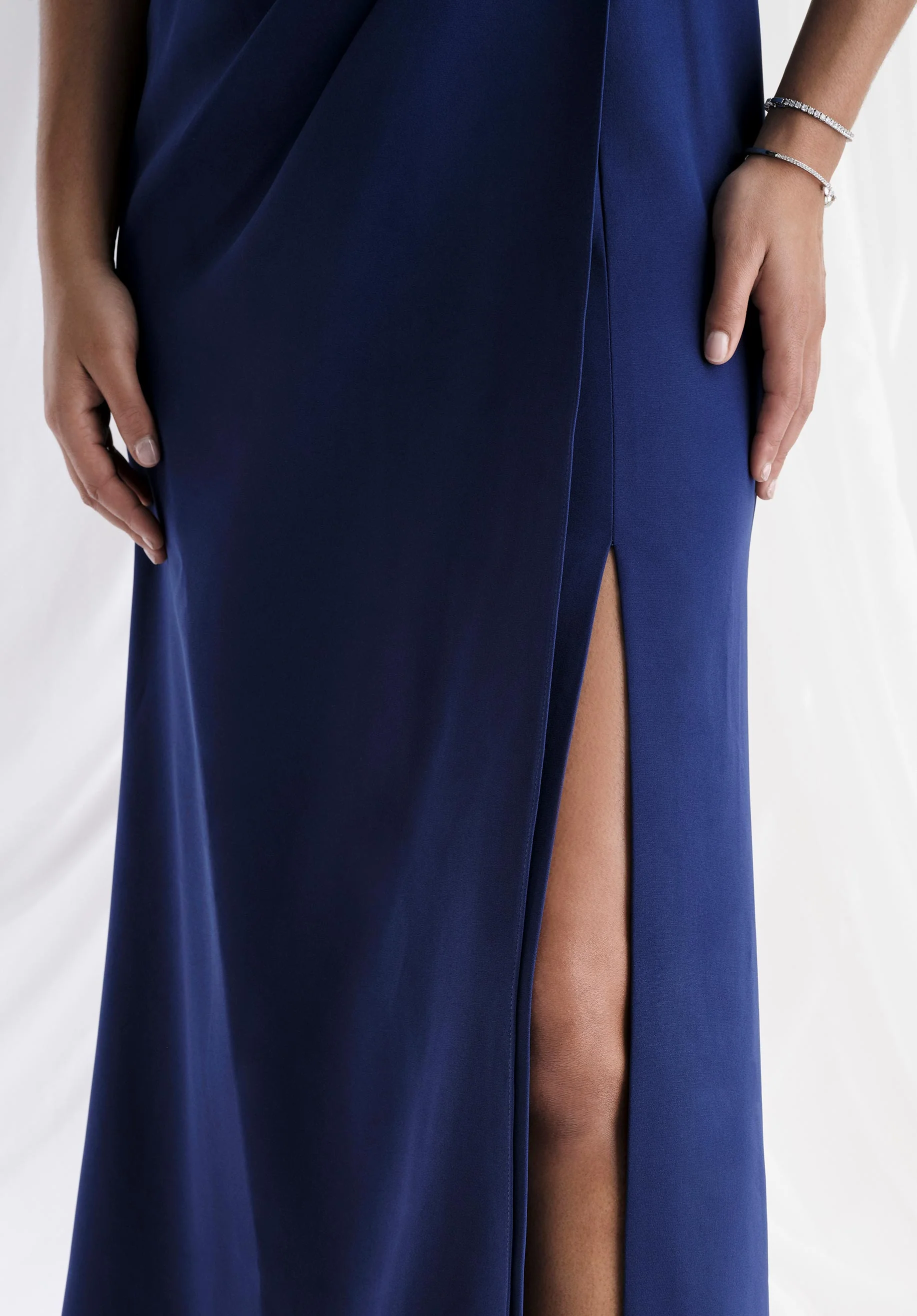 Draped Cap Sleeve Scuba Knit Evening Gown with Beaded Details - Image 5