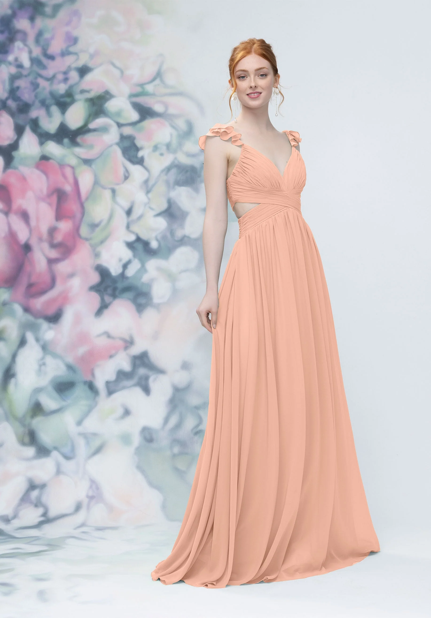 Draped Criss Cross Cut Out Bodice Chiffon Bridesmaid Dresss - Image 10