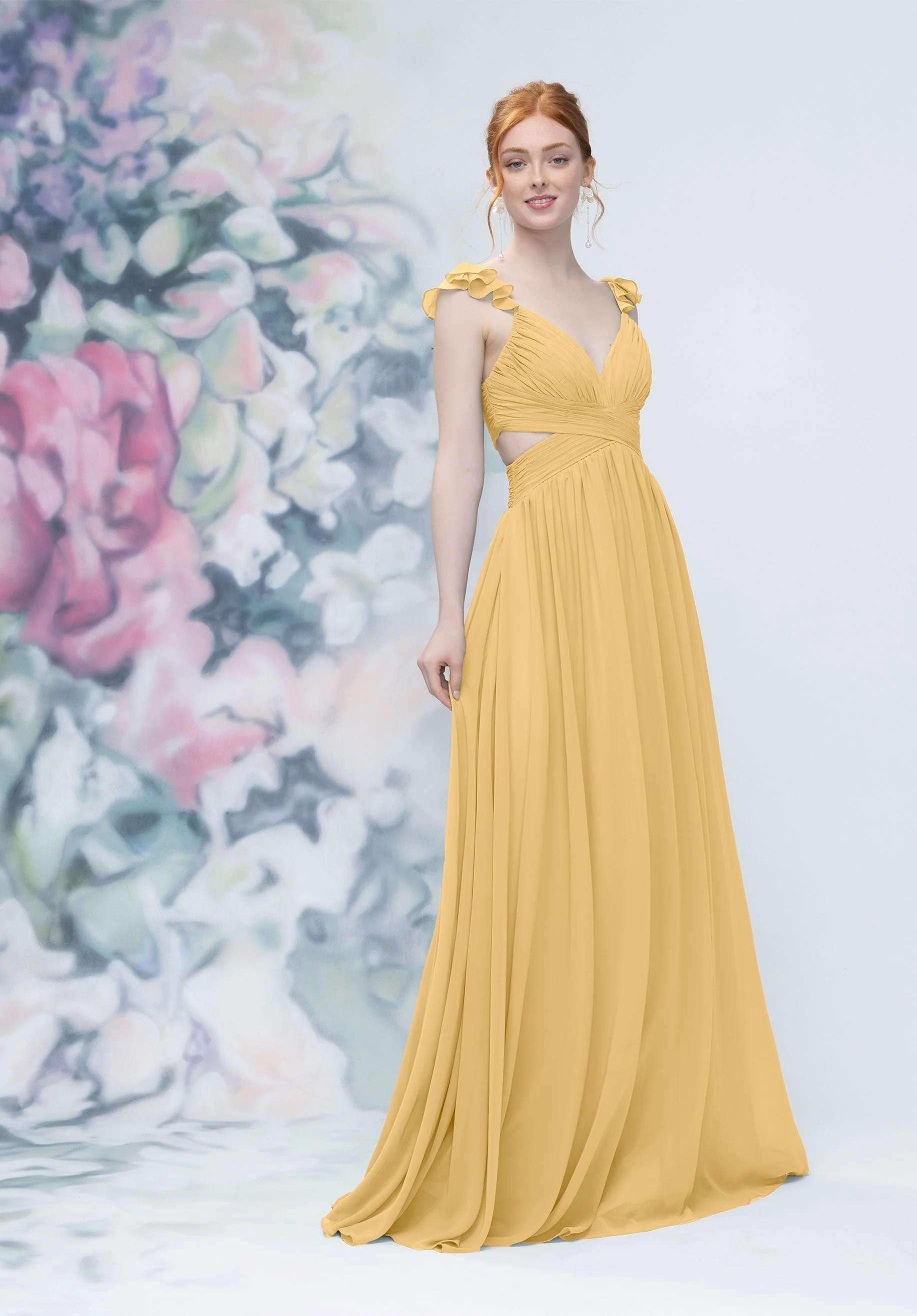 Draped Criss Cross Cut Out Bodice Chiffon Bridesmaid Dresss - Image 13