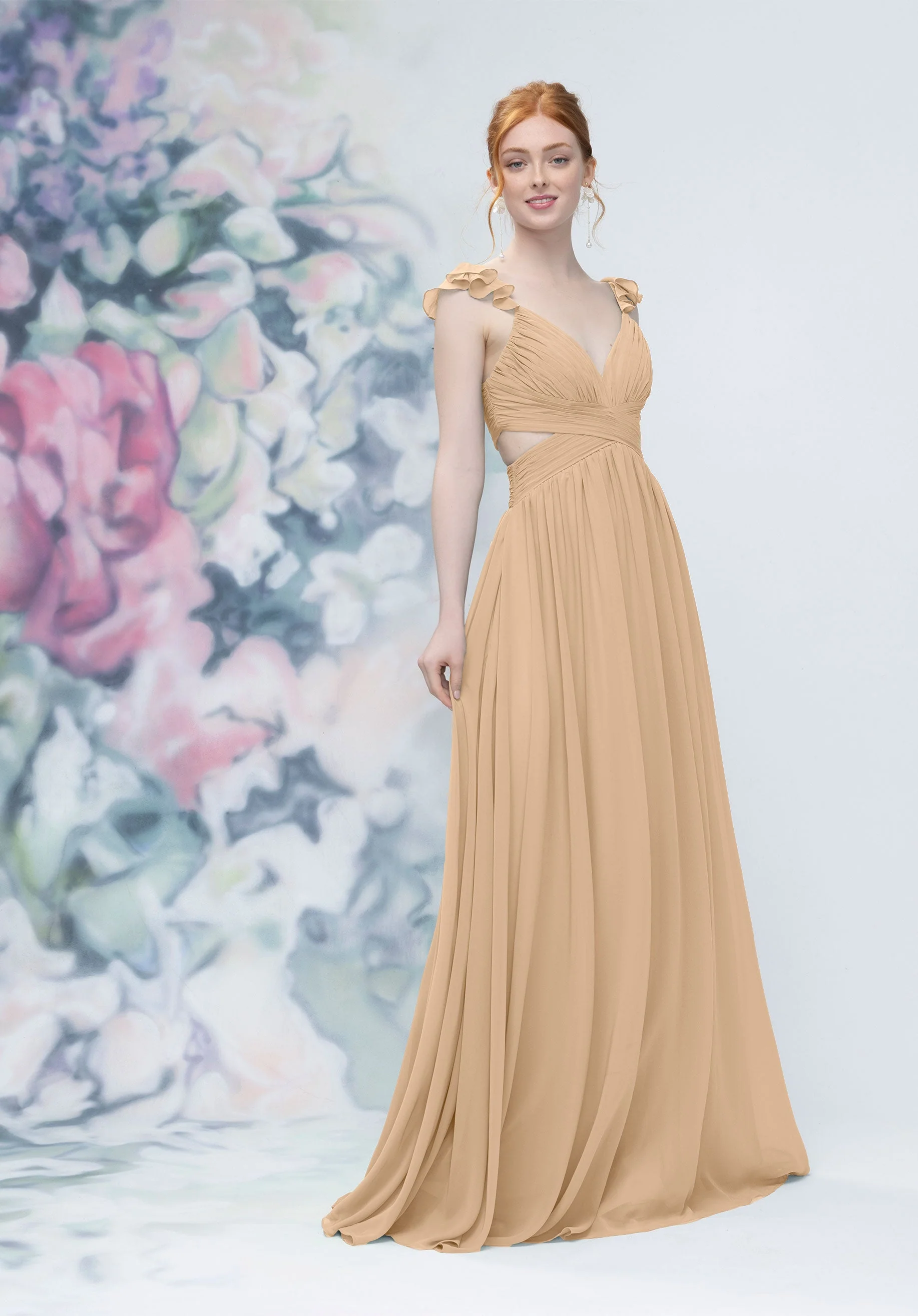 Draped Criss Cross Cut Out Bodice Chiffon Bridesmaid Dresss - Image 15