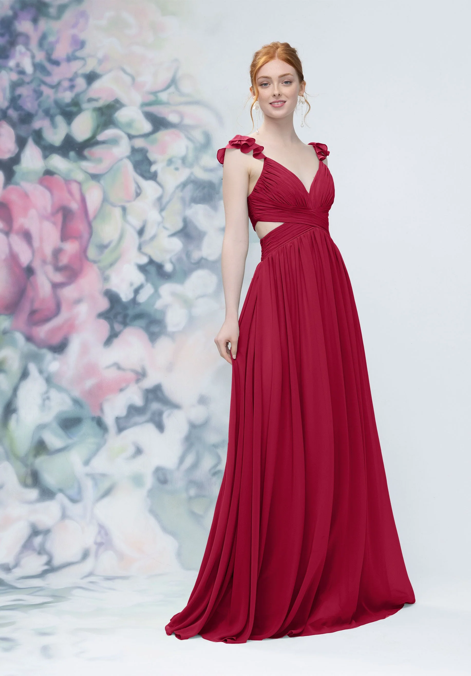 Draped Criss Cross Cut Out Bodice Chiffon Bridesmaid Dresss - Image 18