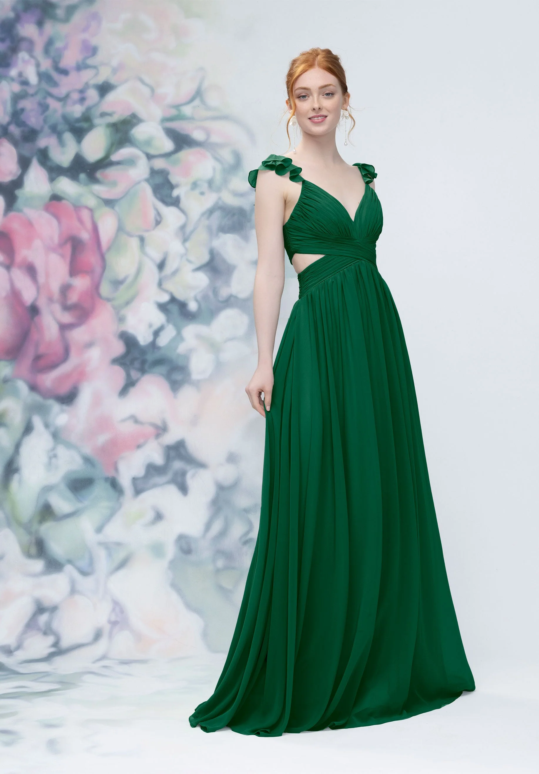 Draped Criss Cross Cut Out Bodice Chiffon Bridesmaid Dresss - Image 26