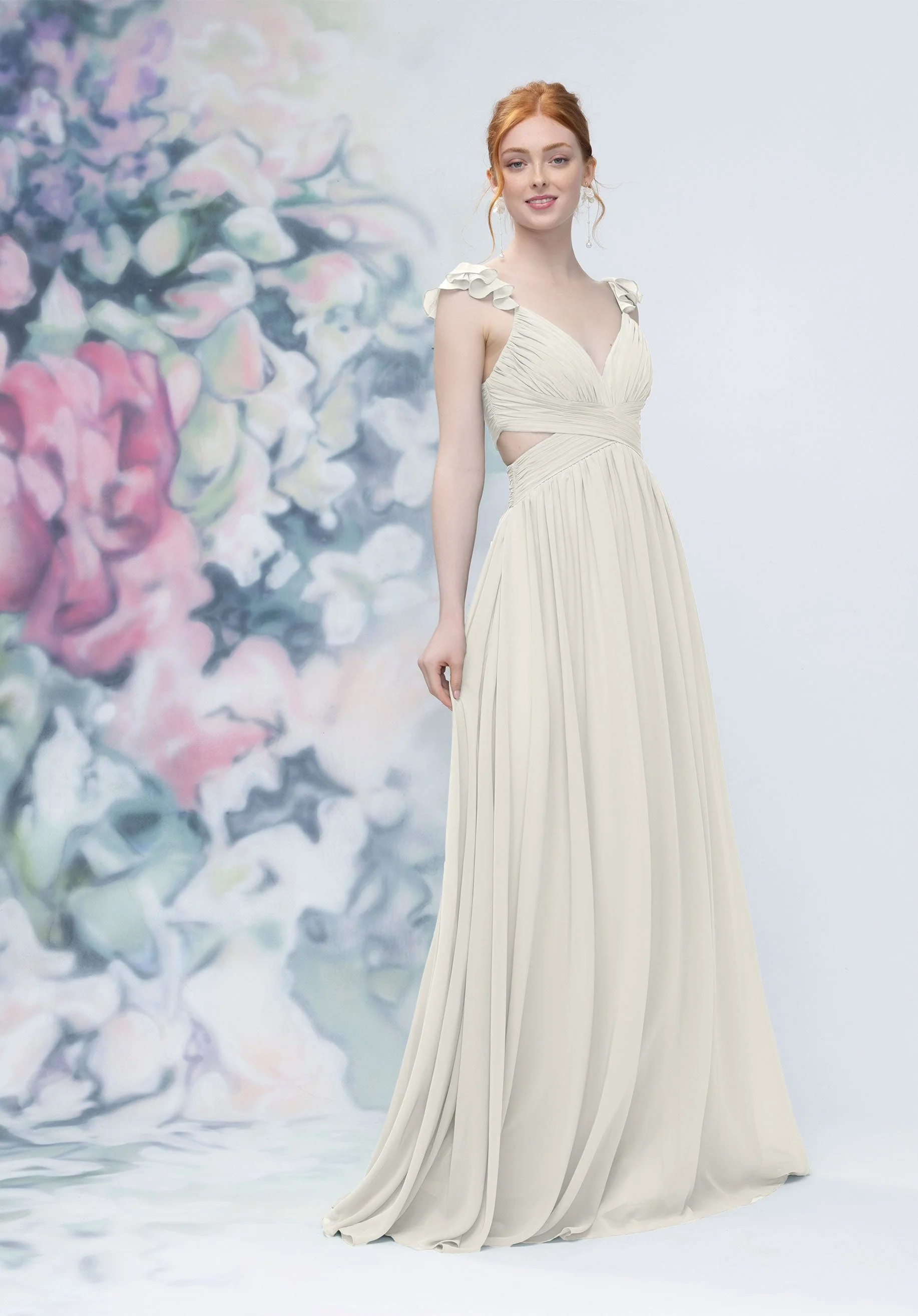 Draped Criss Cross Cut Out Bodice Chiffon Bridesmaid Dresss - Image 31