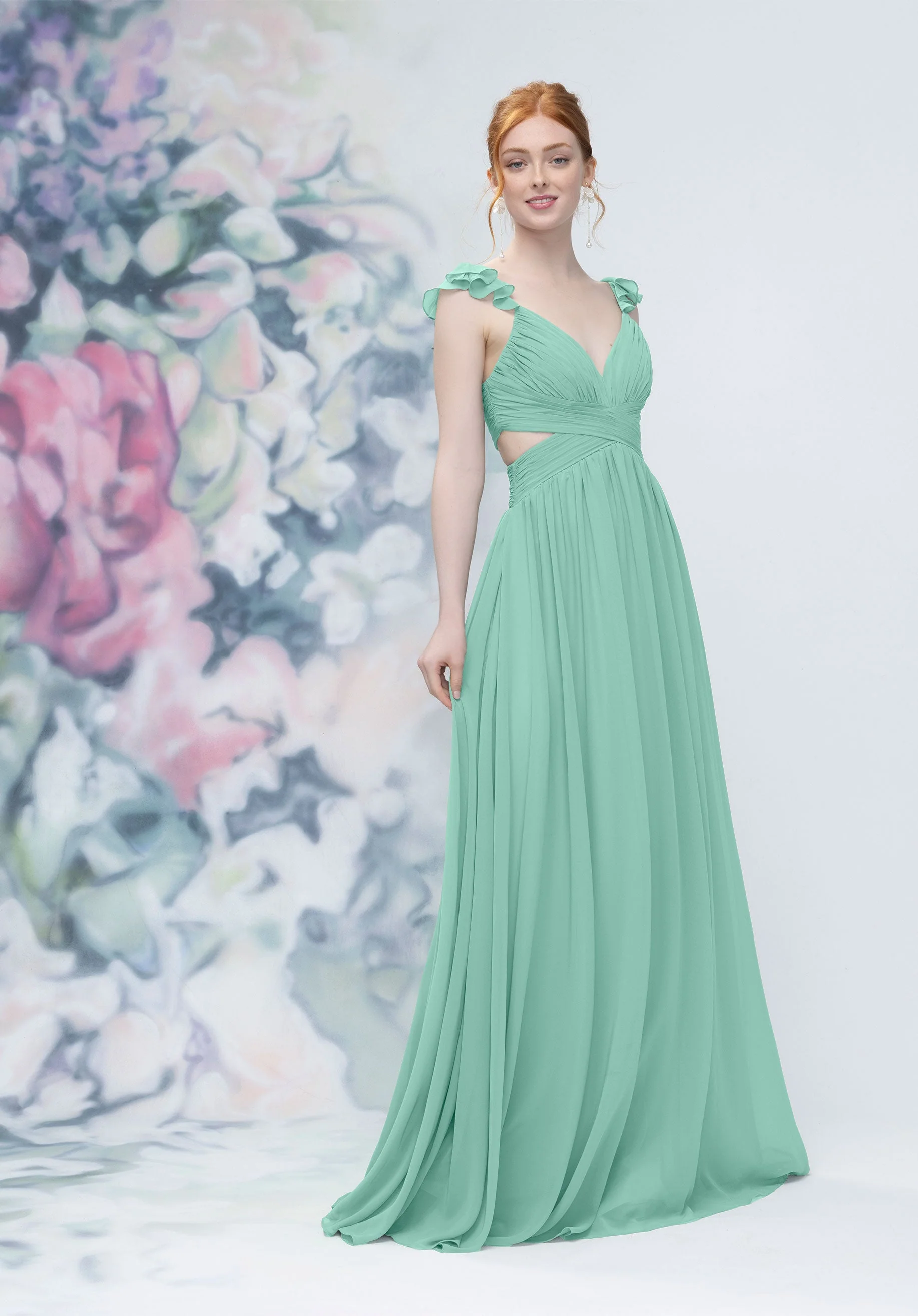 Draped Criss Cross Cut Out Bodice Chiffon Bridesmaid Dresss - Image 34