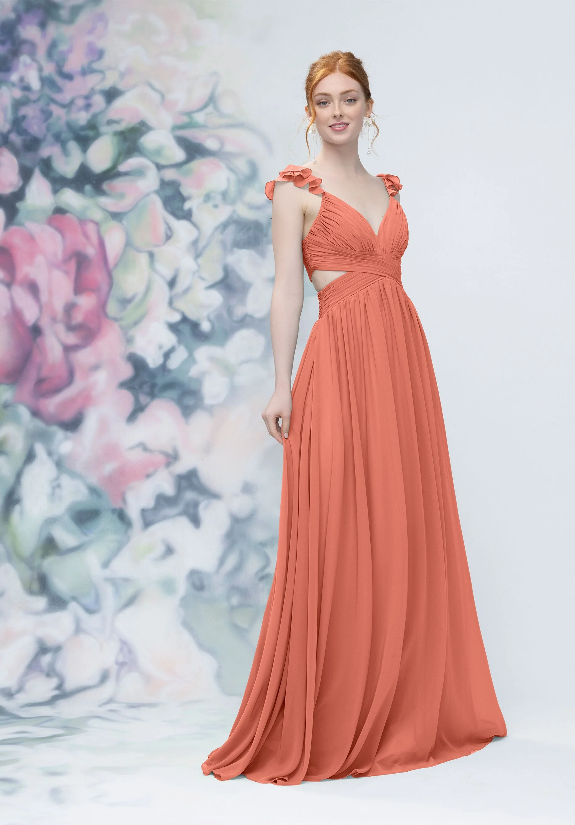 Draped Criss Cross Cut Out Bodice Chiffon Bridesmaid Dresss - Image 50