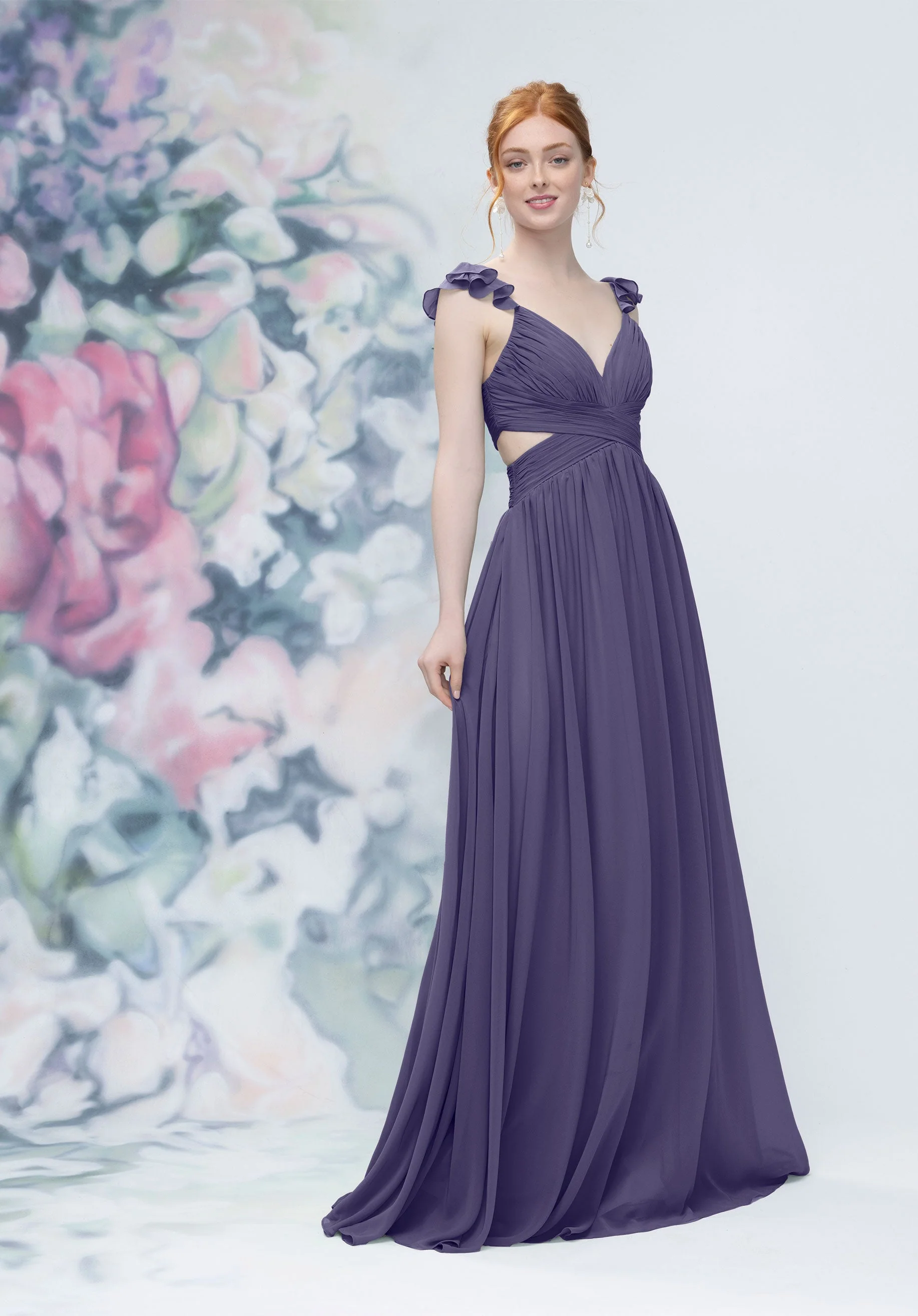 Draped Criss Cross Cut Out Bodice Chiffon Bridesmaid Dresss - Image 51