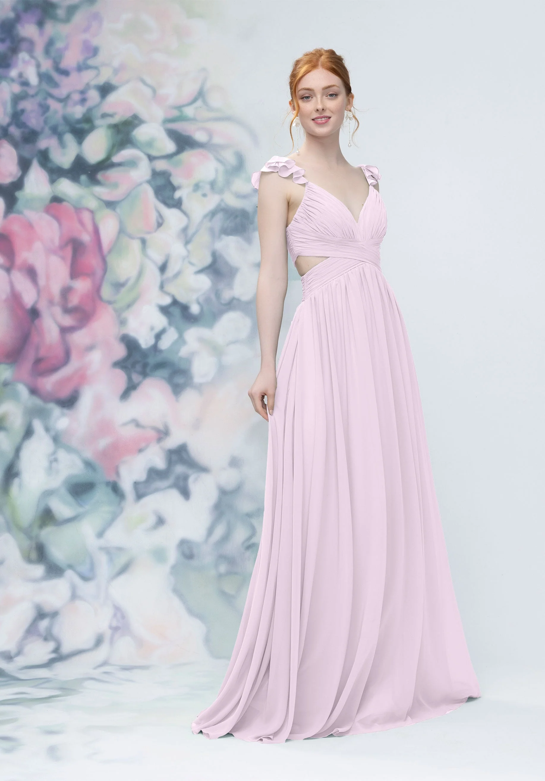 Draped Criss Cross Cut Out Bodice Chiffon Bridesmaid Dresss - Image 57