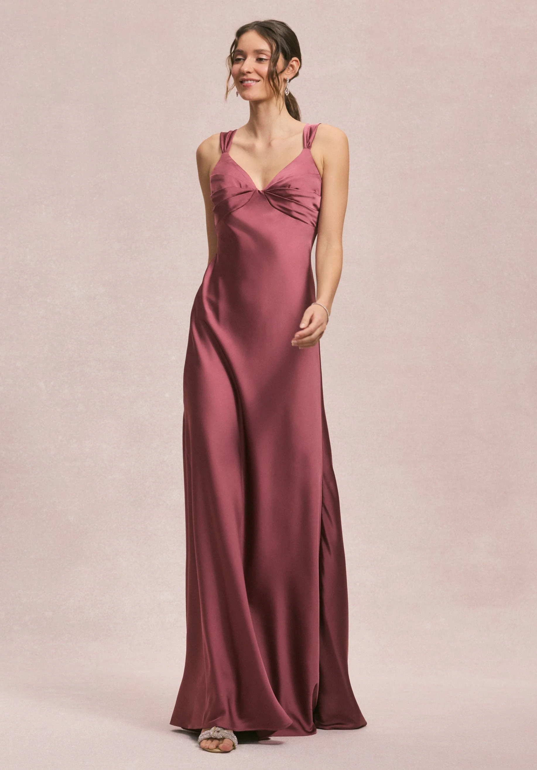 Draped Empire V-Neck Bridesmaid Dress