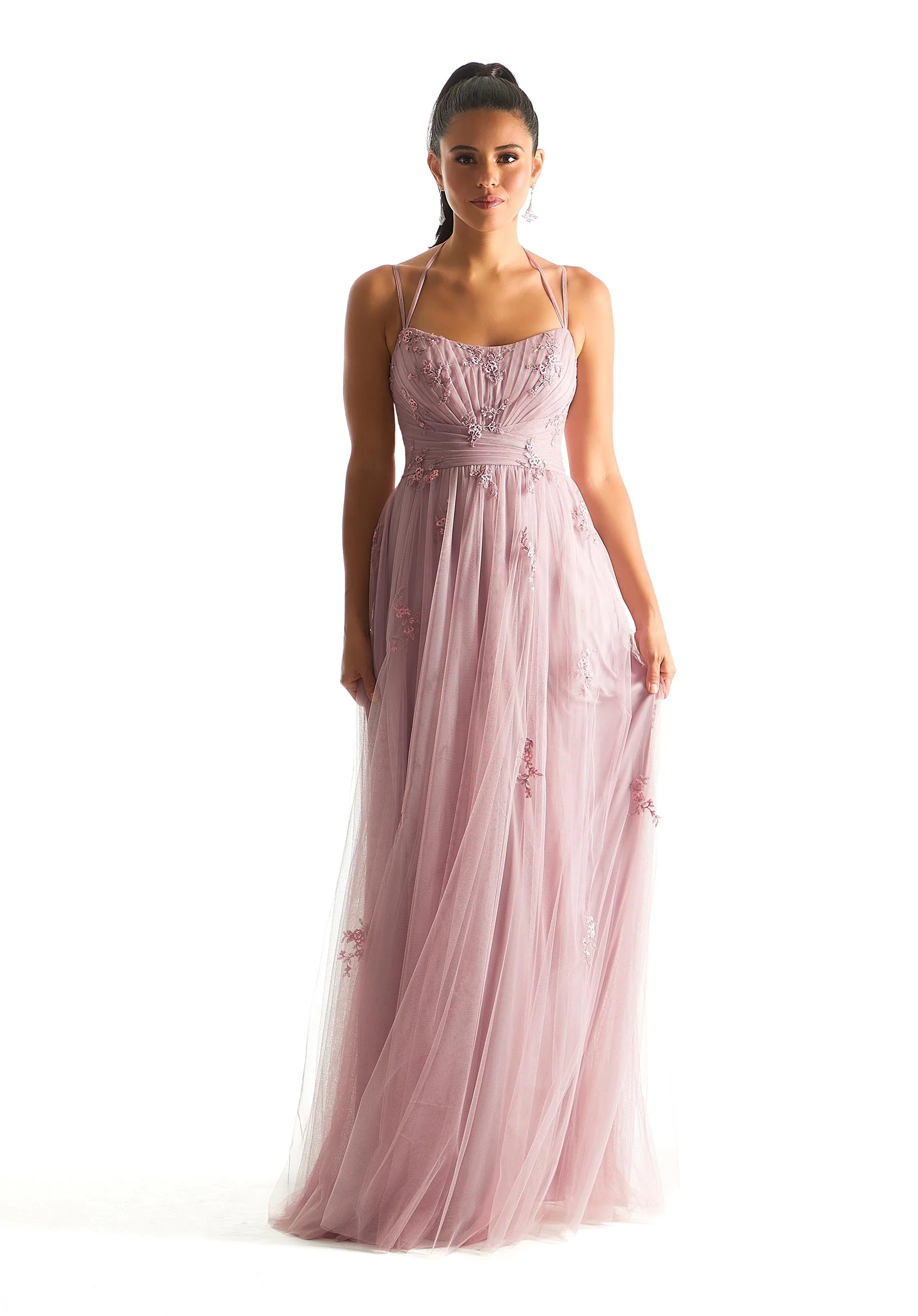Draped English Net Bridesmaid Dress with Appliqu��s
