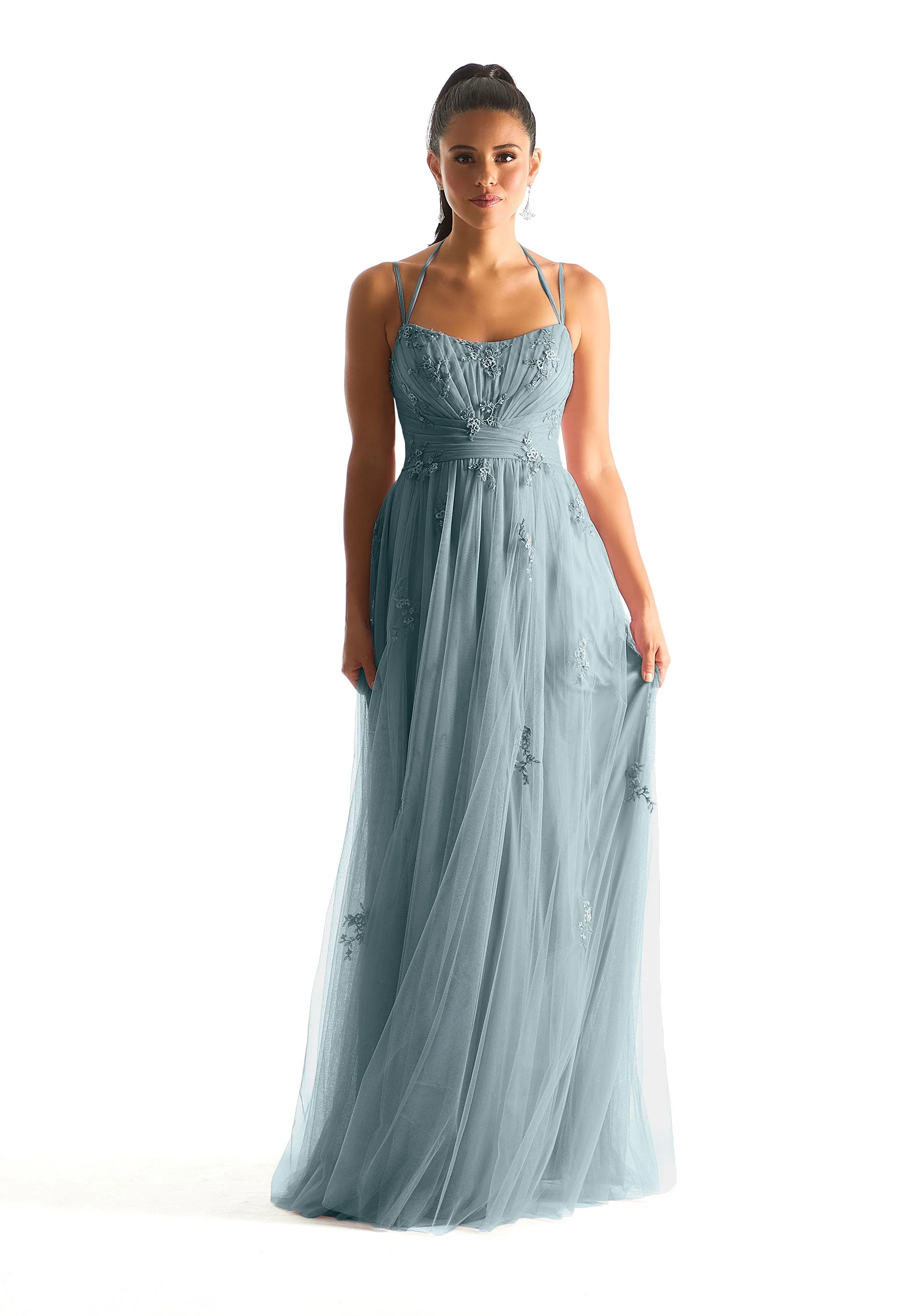 Draped English Net Bridesmaid Dress with Appliqu��s - Image 10