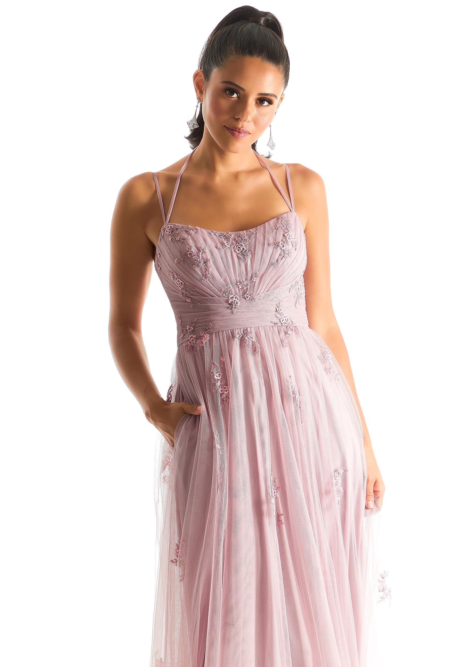 Draped English Net Bridesmaid Dress with Appliqu��s - Image 2