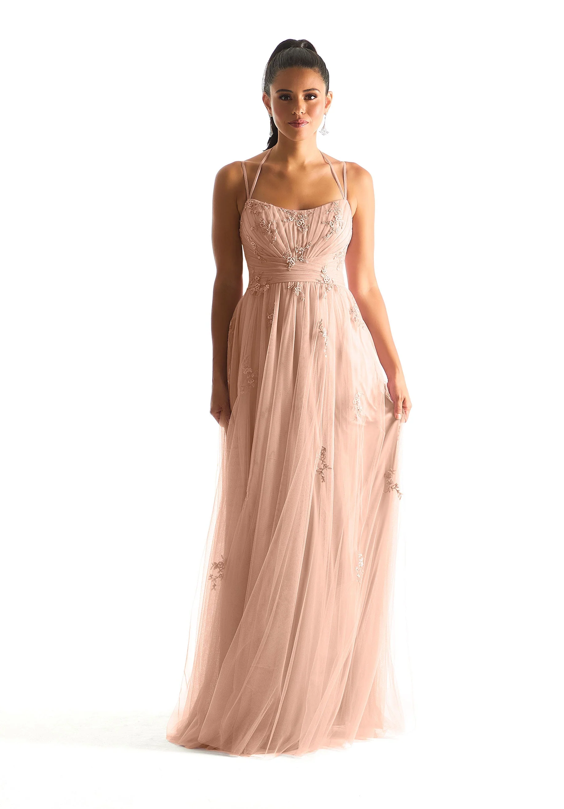 Draped English Net Bridesmaid Dress with Appliqu��s - Image 5
